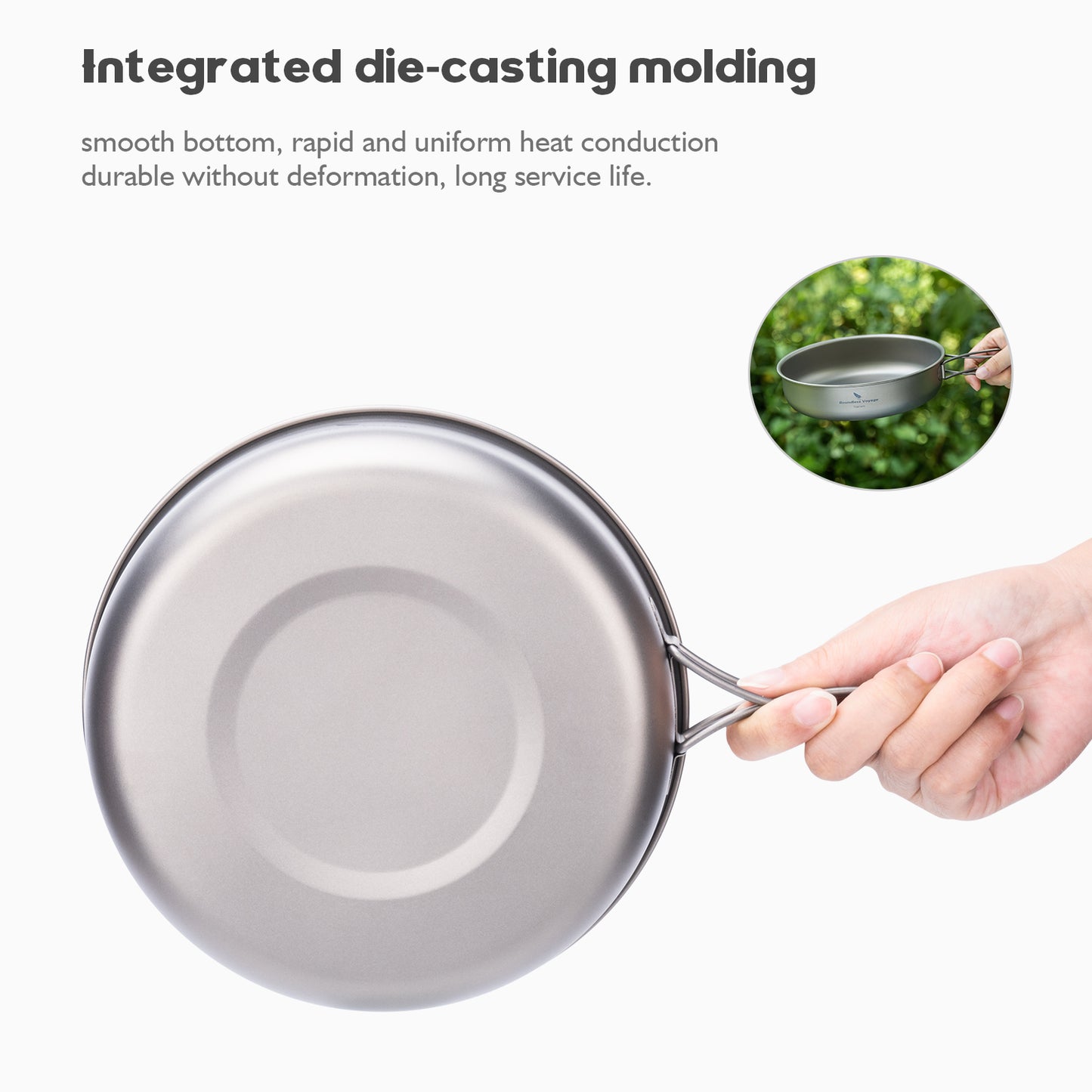 Boundless Voyage 18cm Pure Titanium Frying Pan with Foldable Handle, Ultralight Outdoor Camping Skillet for Solo Hiking & Picnic Ti2063C