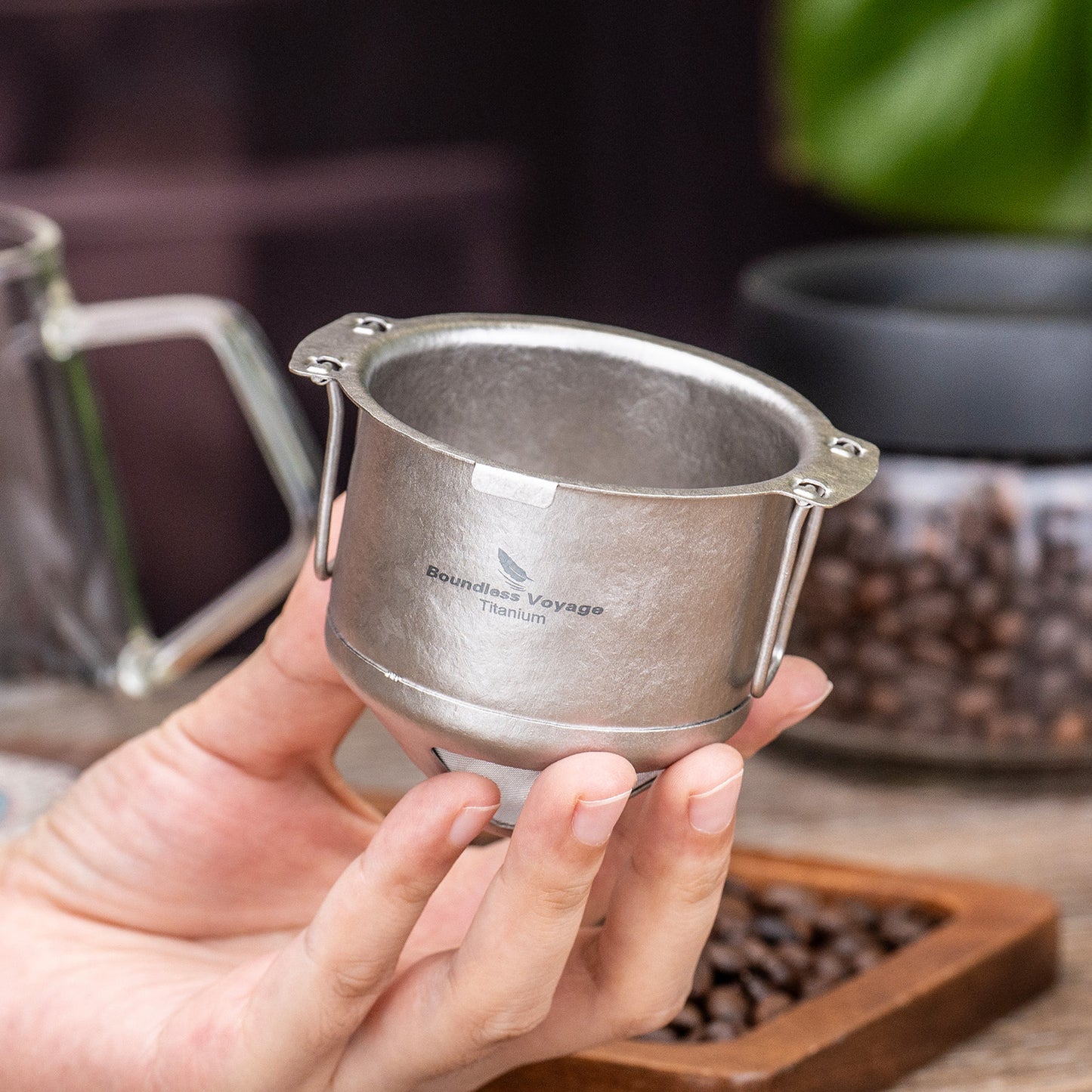 Boundless Voyage Titanium Folding Coffee Drip Filter, Ultralight Portable Hanging Ear Hand Brew Filter for Camping Travel Home, Ti6002P