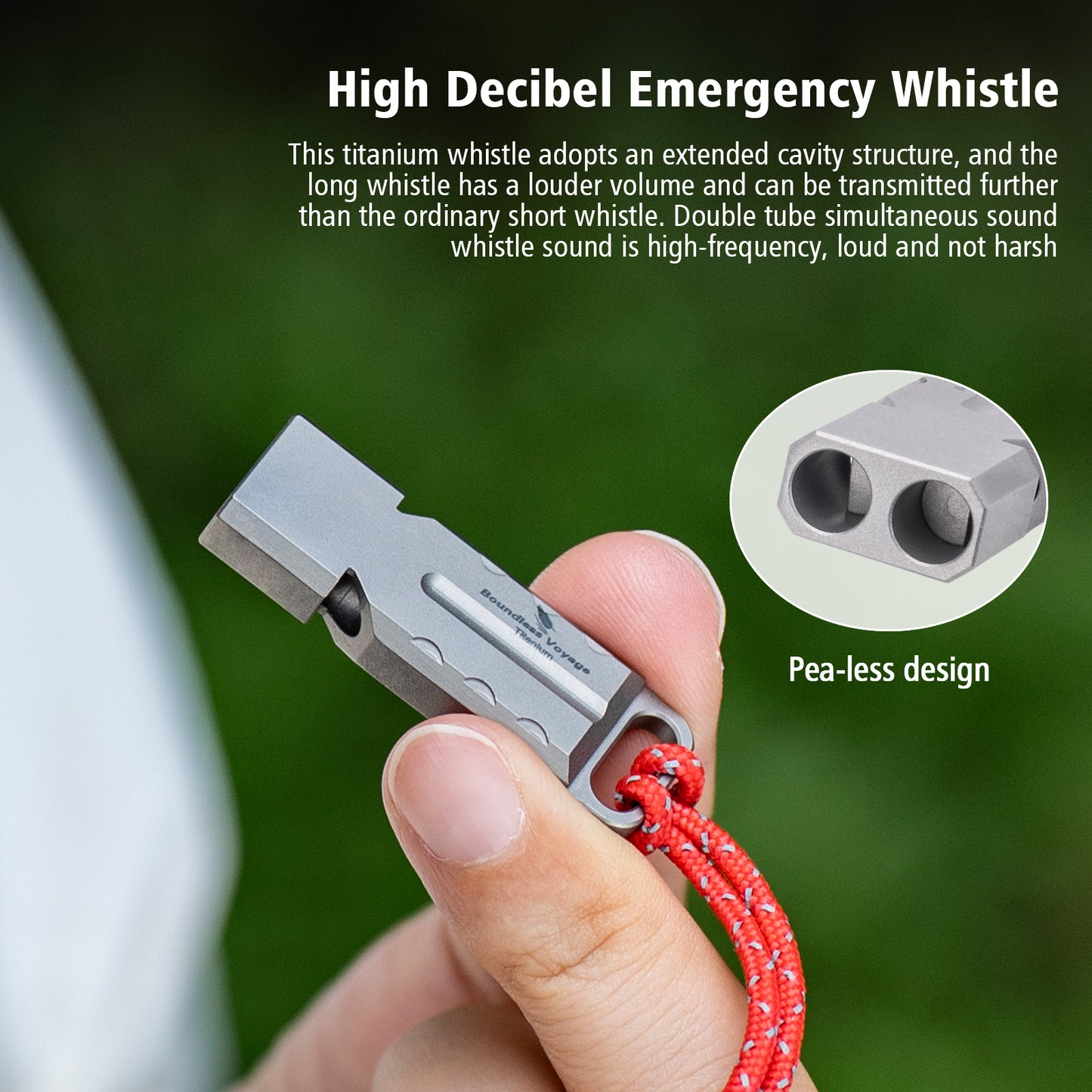Boundless Voyage Titanium Dual Tube Survival Whistle, High Decibel Emergency Whistle, Lightweight & Durable Outdoor Safety Whistle for Camping Hiking Backpacking Ti9029O