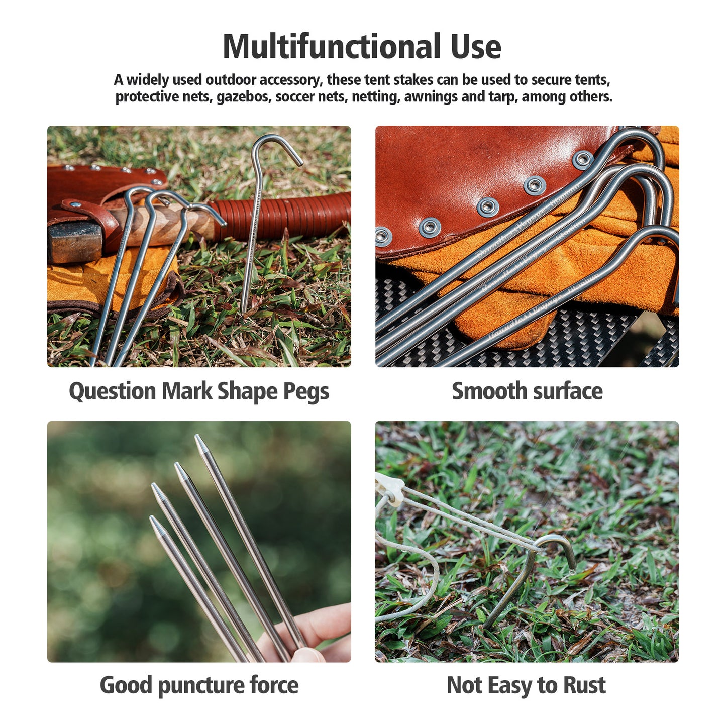 Boundless Voyage 20cm Titanium Alloy Tent Stakes | Ultralight Heavy Duty Ground Pegs, Portable Outdoor Camping Accessories, 6Pcs Pack  Ti4004P