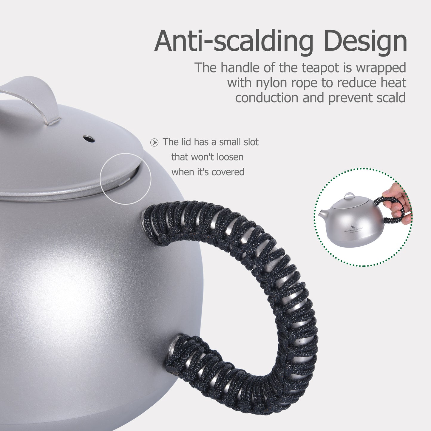 Boundless Voyage 380ml Titanium Teapot with Removable Filter, Ultralight Portable Tea Kettle for Camping Travel Home Ti3108D