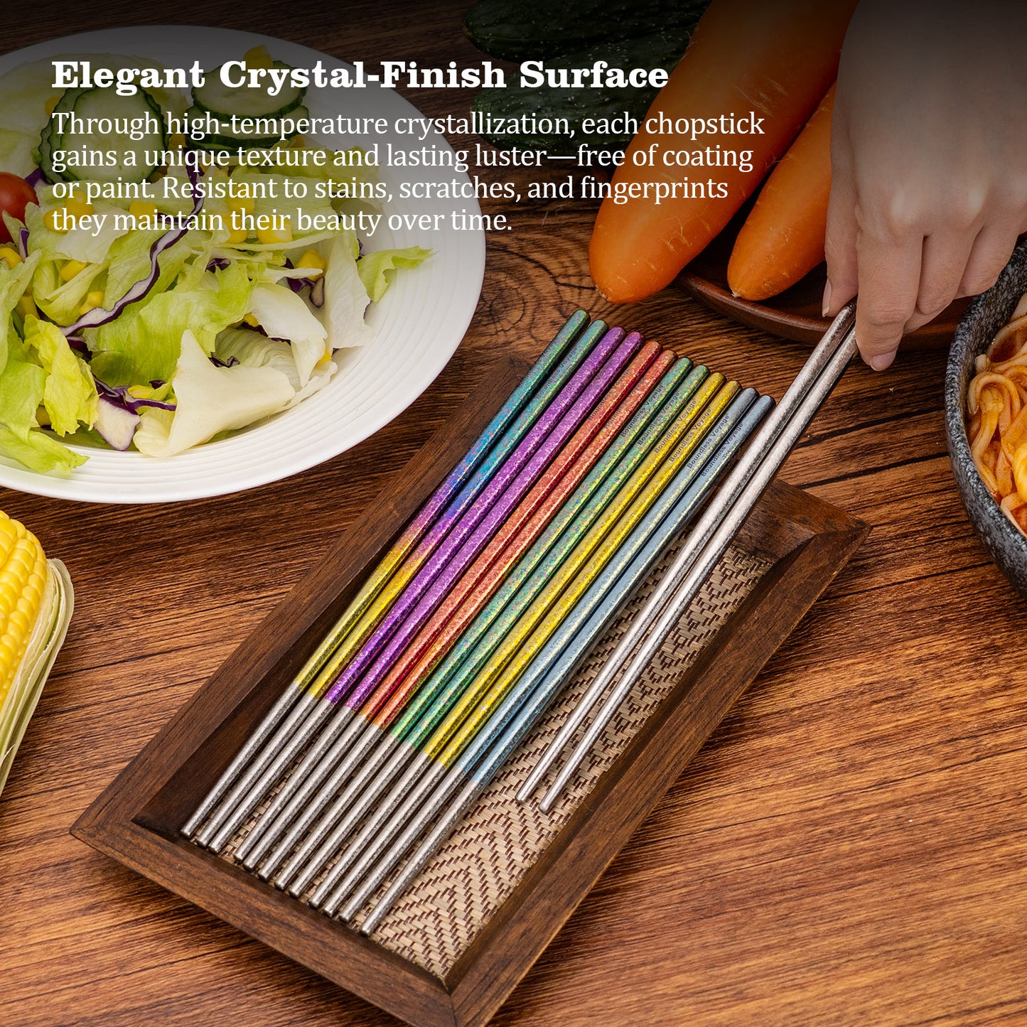 Boundless Voyage 23cm Colorful Pure Titanium Chopsticks | Ultralight Non-Slip Reusable Cutlery with Carry Bag for Camping, Hiking, Travel & Daily Home Use Ti1005T