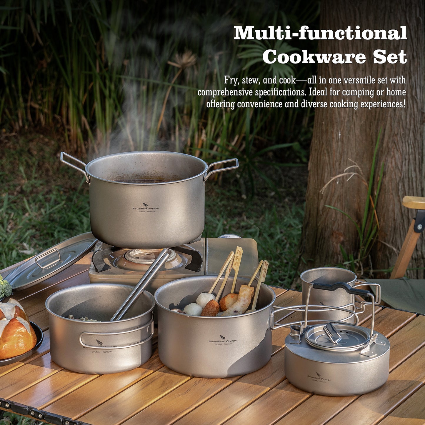 Boundless Voyage Lightweight Titanium Pot Outdoor Portable Cooking Set hiking Backpacking Pot for Hiking Trekking Picnic Fishing Mountaineering