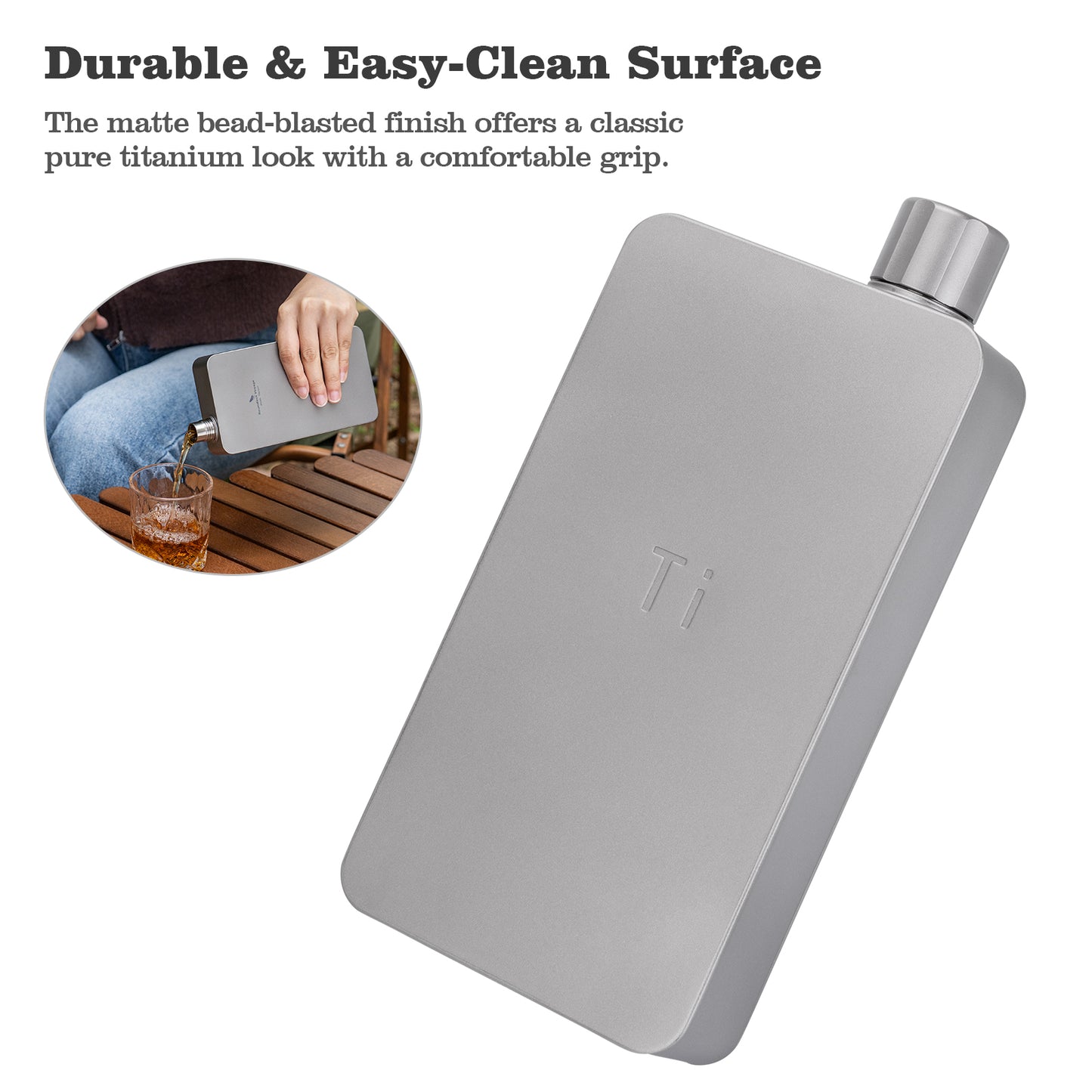 Boundless Voyage Titanium Flask 400ml, Camping & Travel Metal Liquor Bottle, Ultra-Light Square Design, Gift for Men & Outdoor Enthusiasts