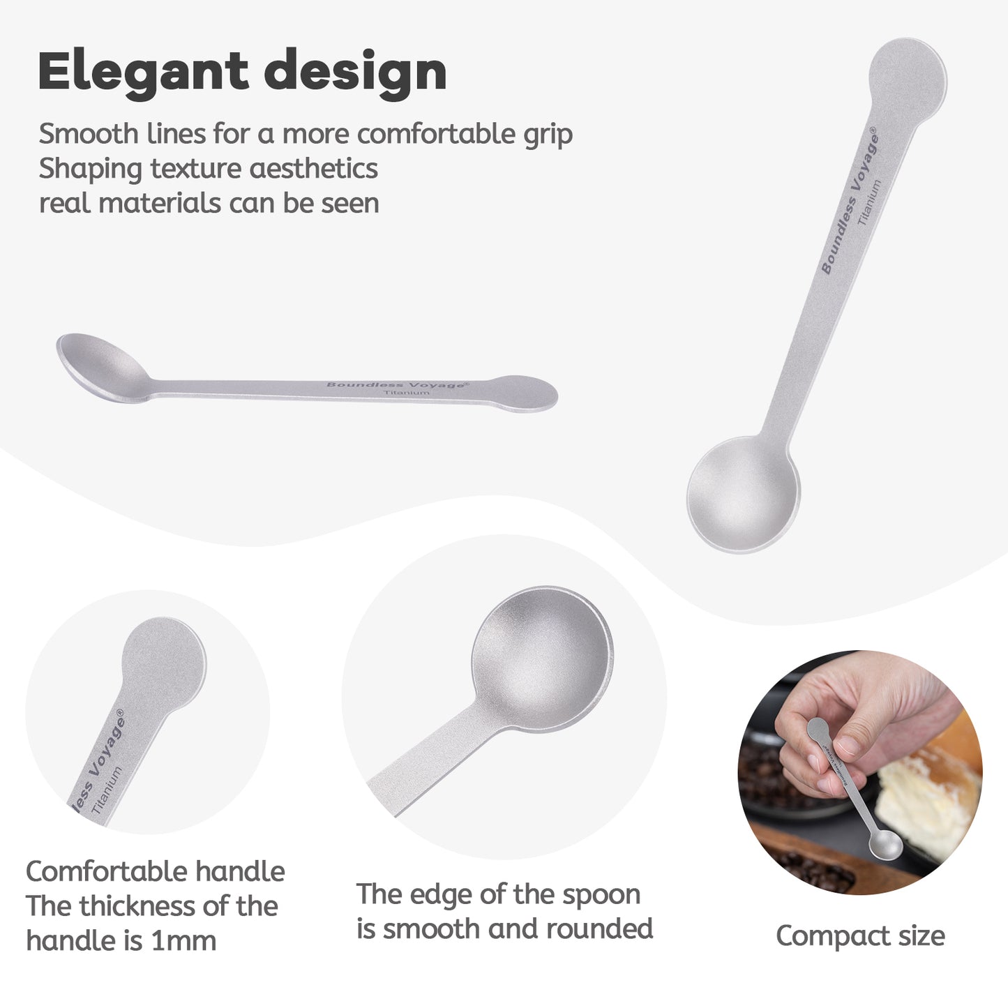 Boundless Voyage Pure Titanium Mini Coffee Spoon | Ultralight Small Stirring Spoon for Sugar, Jam, Tea & Dessert, Party Tableware Ti1040T