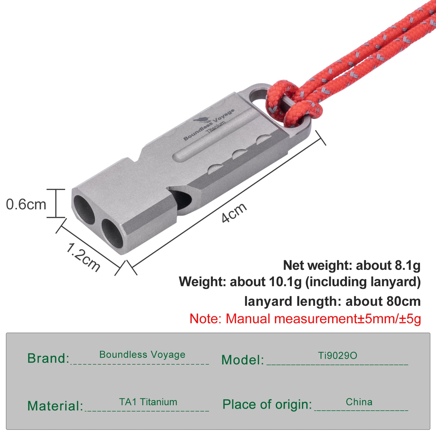 Boundless Voyage Titanium Dual Tube Survival Whistle, High Decibel Emergency Whistle, Lightweight & Durable Outdoor Safety Whistle for Camping Hiking Backpacking Ti9029O