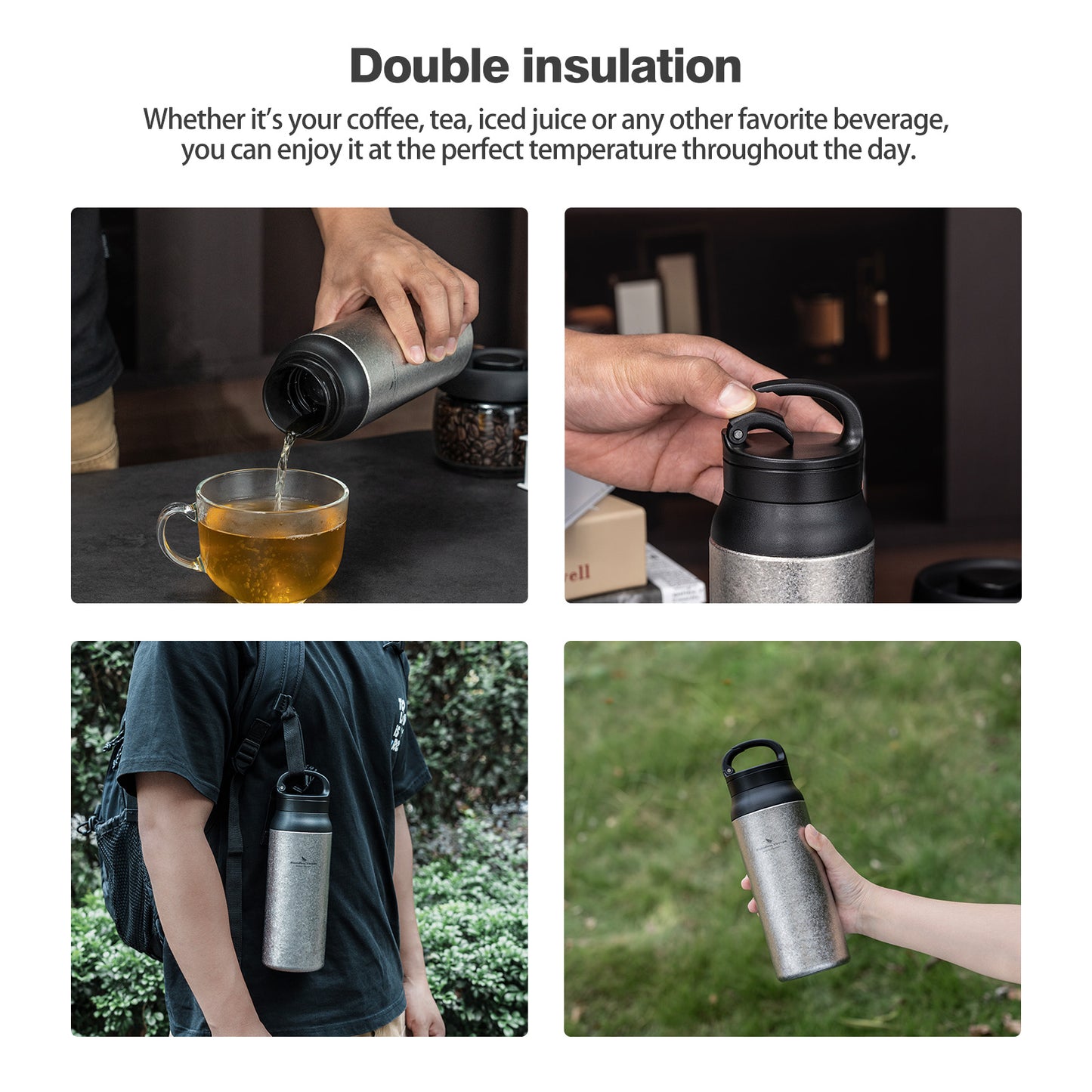Boundless Voyage Titanium Double-Walled Cup Insulated Bottle 600ml Portable Reusable Travel Coffee Tea Mug for Hot and Cold Beverages Ti3010D