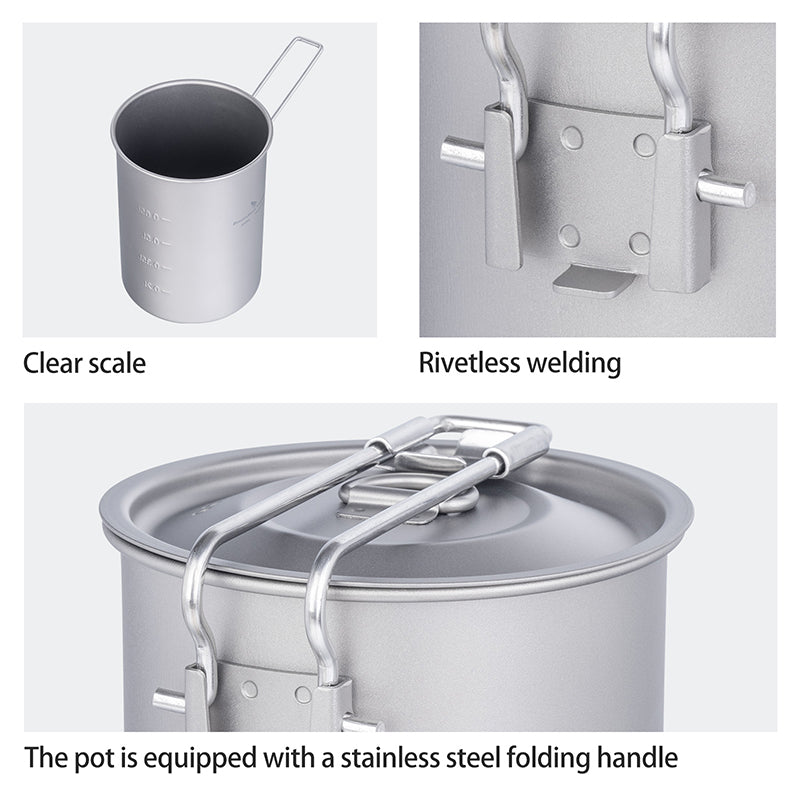 Boundless Voyage Camping Titanium Pot 900ml Outdoor Bowl Cup with Lid Folding Handle Hiking Picnic Water Rice Food Cookware