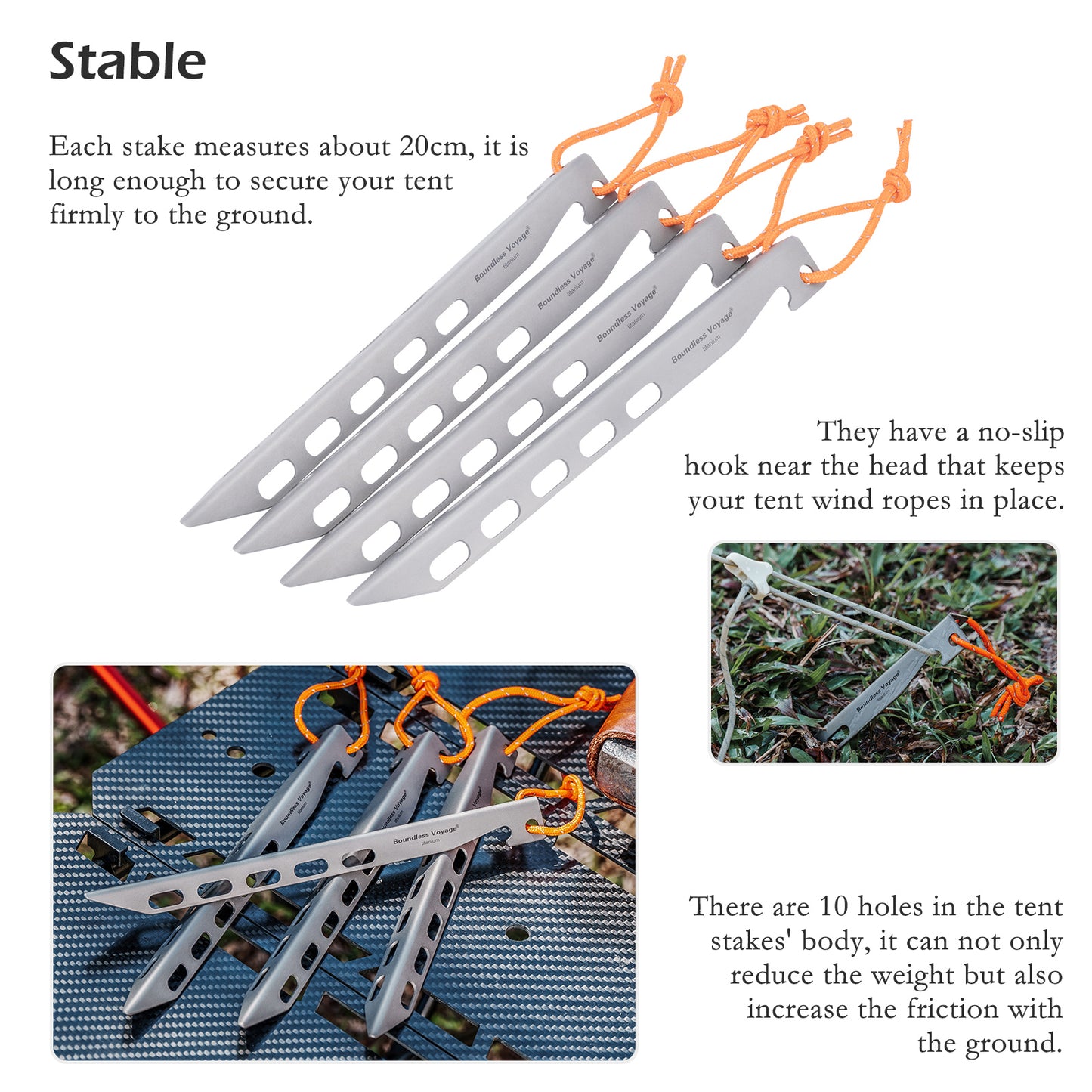 Boundless Voyage 20cm / 7.8in V-Shape Titanium Tent Stakes | Ultralight Heavy Duty Ground Pegs, Outdoor Camping Awning Canopy Accessories, 8Pcs Pack Ti4011P