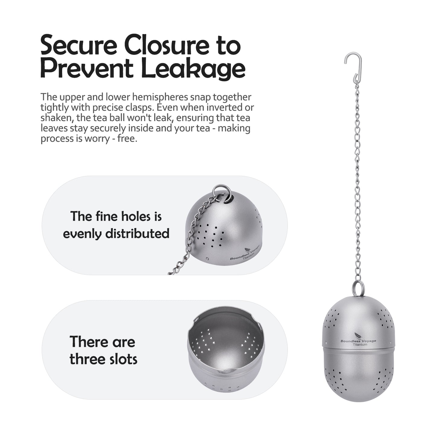 Boundless Voyage Ultralight Titanium Tea Ball Infuser with Extended Chain, Fine Mesh Strainer for Loose Tea & Spices, Reusable Filter for Mugs Teapots Home Kitchen Teaware Ti3207A