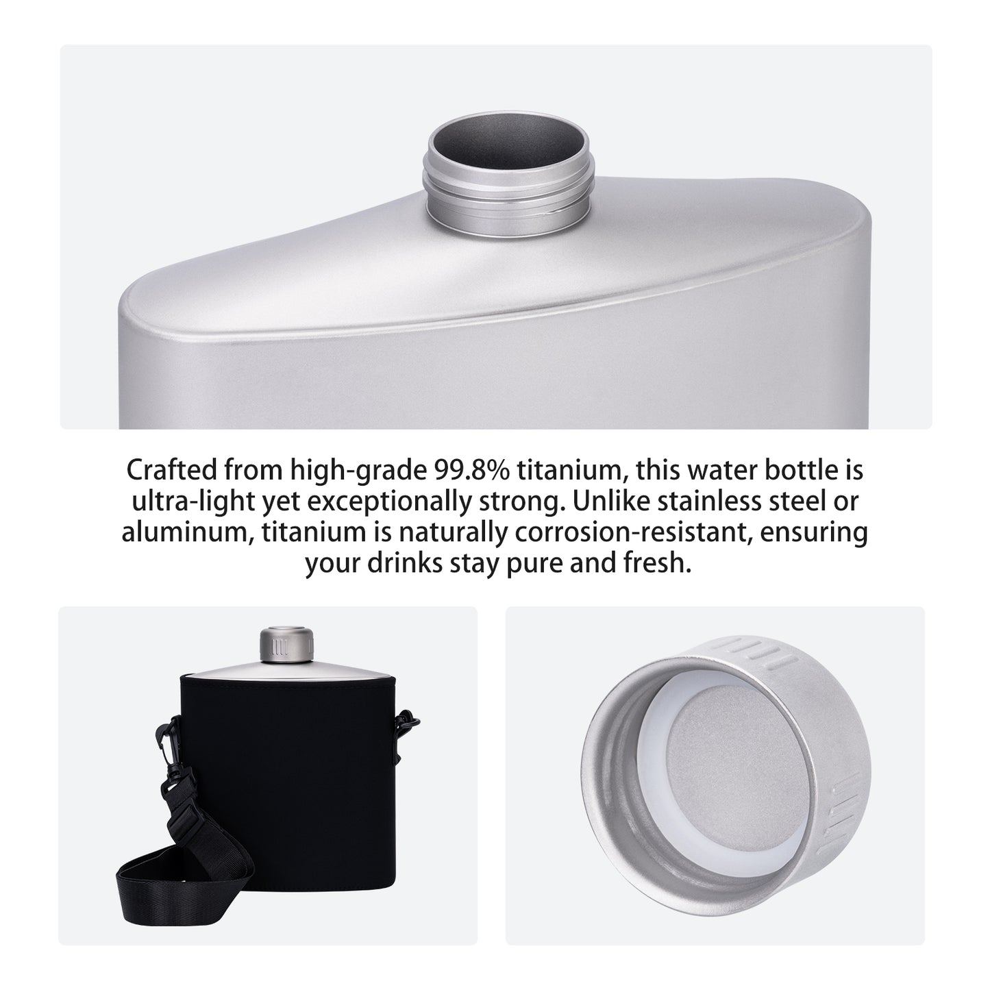 Boundless Voyage 1.4L Titanium Water Bottle, Leakproof Anti-Slip Cap for Camping Hiking Everyday Use Ti3008D