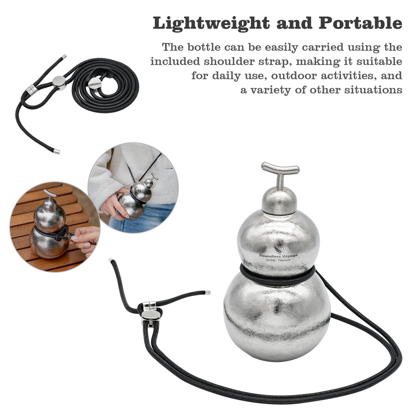 Boundless Voyage Titanium Crystallized Gourd Bottle 500ml Whiskey Alcohol Drink ware for Outdoor Camping Hiking Ti3270D