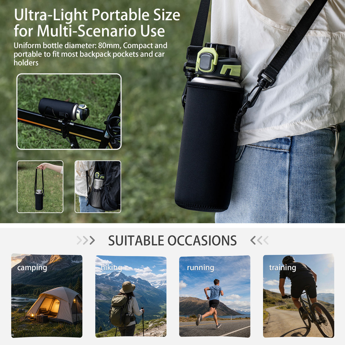 Pure titanium water bottle with PP flip lid for sports and travel