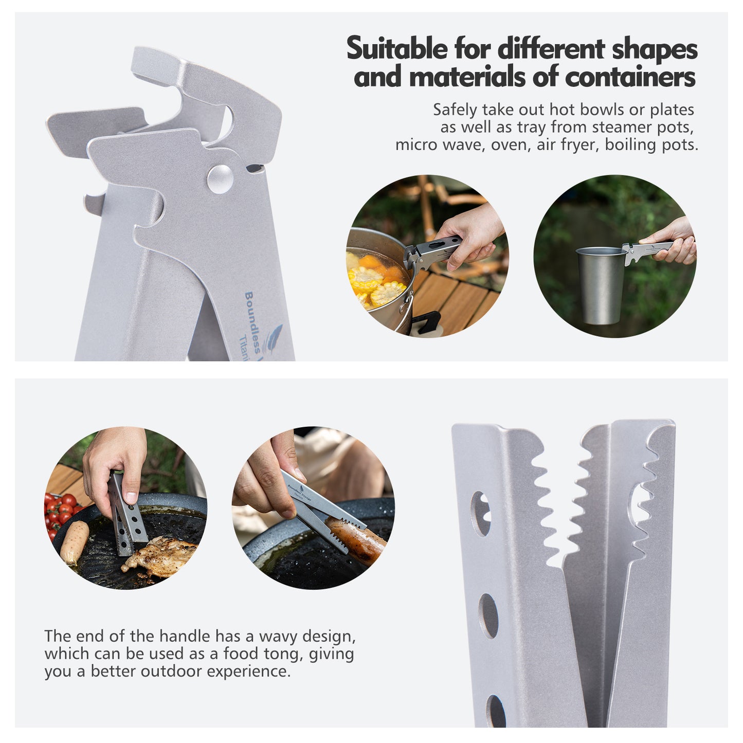 Boundless Voyage Titanium Hot Plate Gripper, Anti-Scald Non-Slip Dish Bowl Clamp, Multifunctional Heat Resistant Kitchen Holder Tool Ti1015T