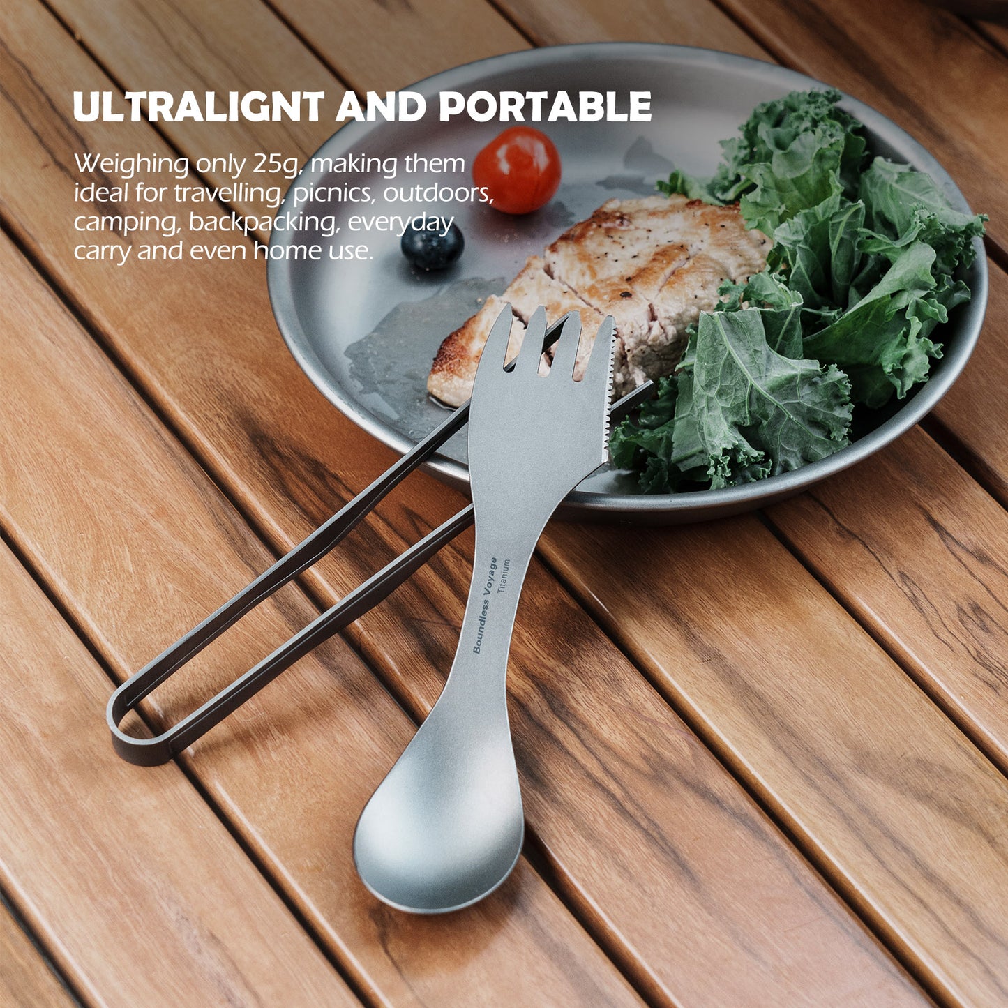 Boundless Voyage Titanium Spork 3-in-1 Fork, Spoon, Knife Cutlery Combo Ultra Lightweight Camping Utensil Ti1064T