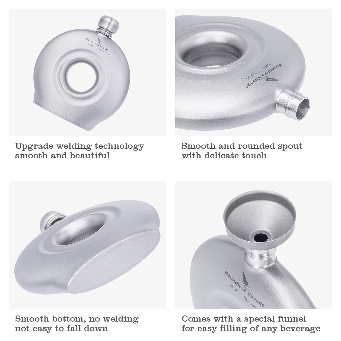 Boundless Voyage 180ml Titanium Hip Flask with Funnel Set Round Wine Bottle Special-shaped Small Pocket Flask Liquor Ti3067D