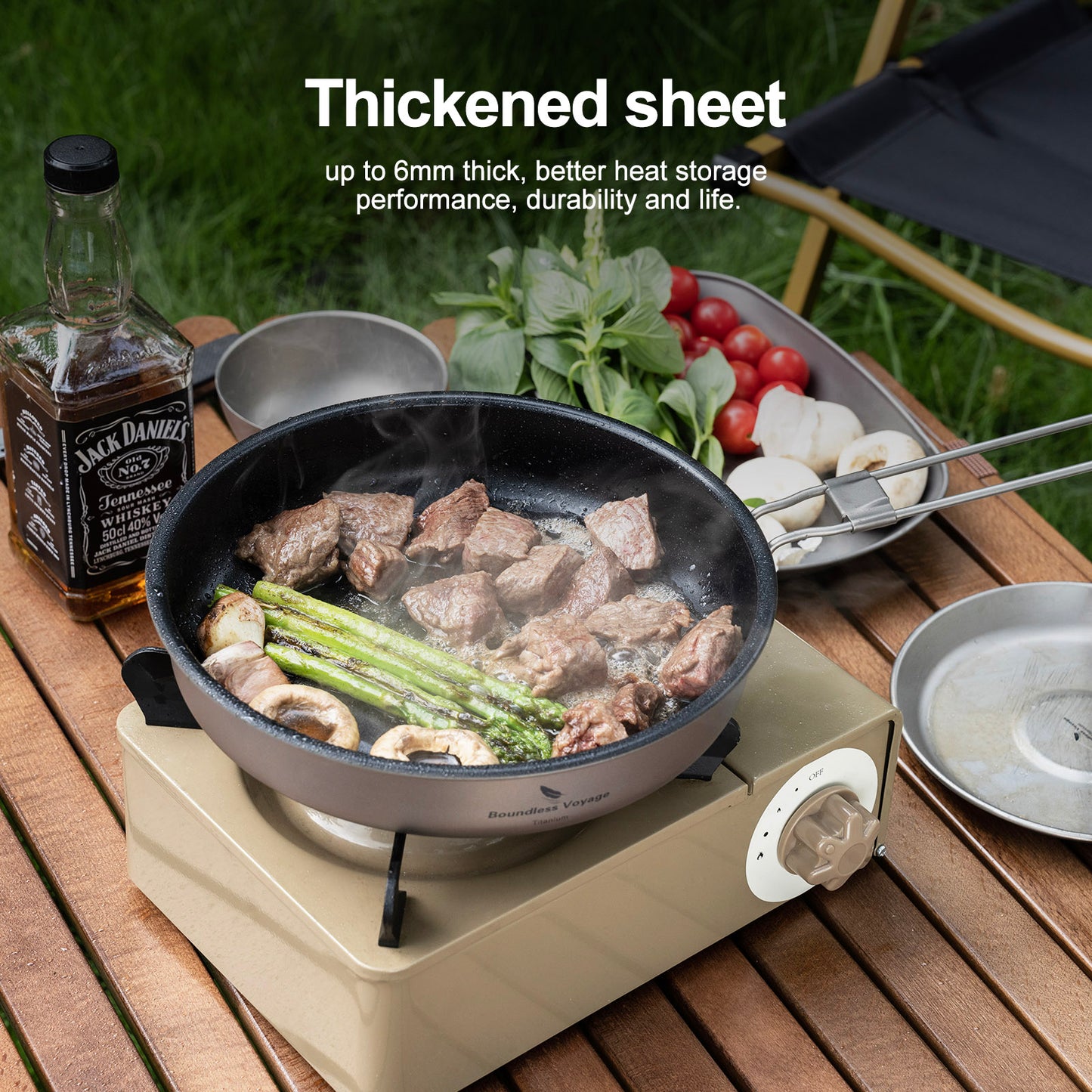 Boundless Voyage Pure Titanium Non-Stick Frying Pan with Foldable Handle, Ultralight Camping Skillet , Portable Outdoor Cookware for Backpacking, Picnic Ti2069C/Ti2070C