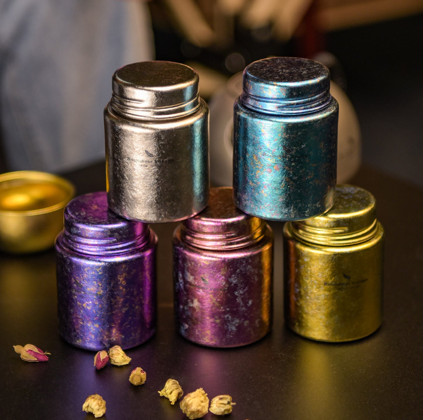 Boundless Voyage Mini Titanium Tea Caddy, Ultralight Portable Ice Flower Storage Jar for Loose Tea, Coffee & Spices Ti3211D