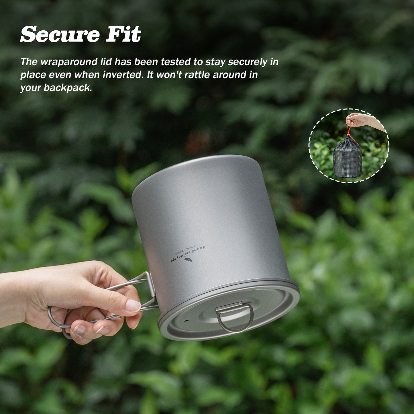 Boundless Voyage 1400ml Pure Titanium Camping Pot | Ultralight Backpacking Cookware with Lid & Foldable Handle for Hiking Camping