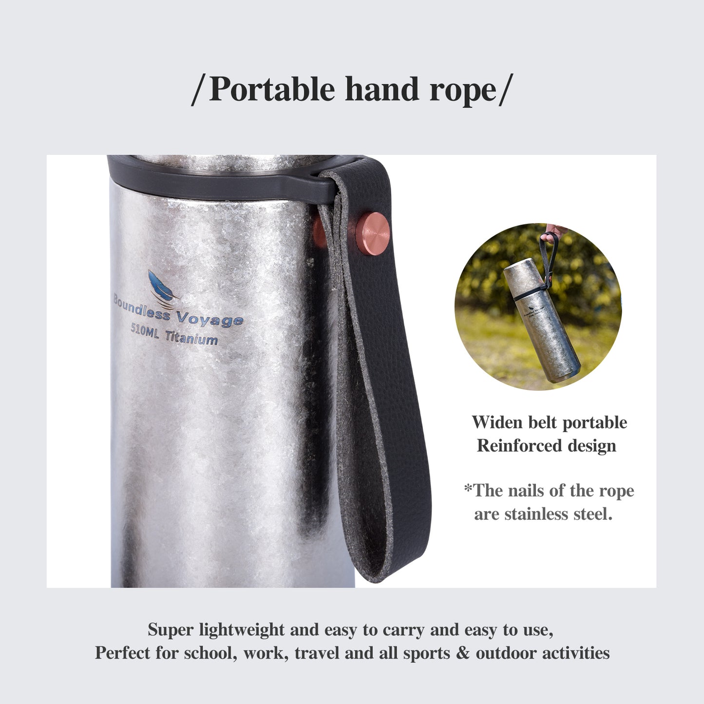 Boundless voyage Titanium Vacuum-Insulated Beverage Bottle Large Capacity 510ml Outdoor Portable Vacuum Flask water bottles Hiking water bottle Ti3011D