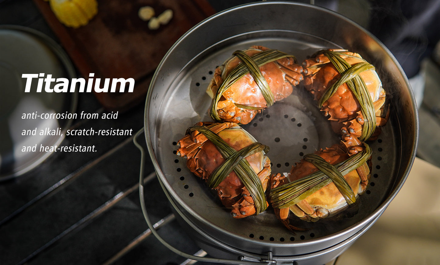 Boundless Voyage Titanium Food Steamer Pan & Stock Soup Pot, Portable Hanging Hot Pot Kitchenware for Outdoor Camping Picnic Travel Household Cooking Ti2112C- Ti2114C