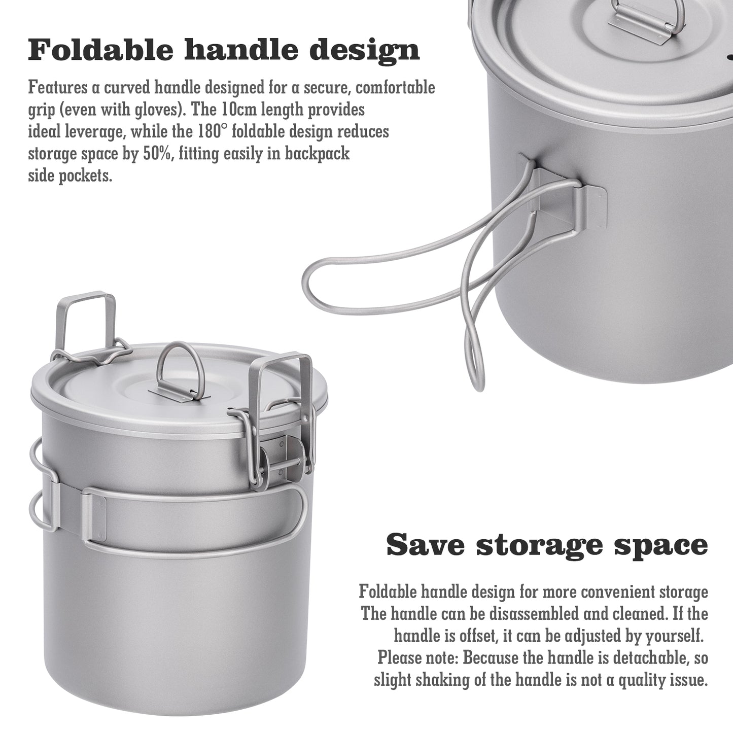 Boundless Voyage Sandblasted Matte Finish Ultralight Titanium Camping Rice Cooker Pot, 1.4L Outer Pot with 0.9L Inner Container, Portable Cookware for Hiking, Travel & Outdoor Camping Ti2093C