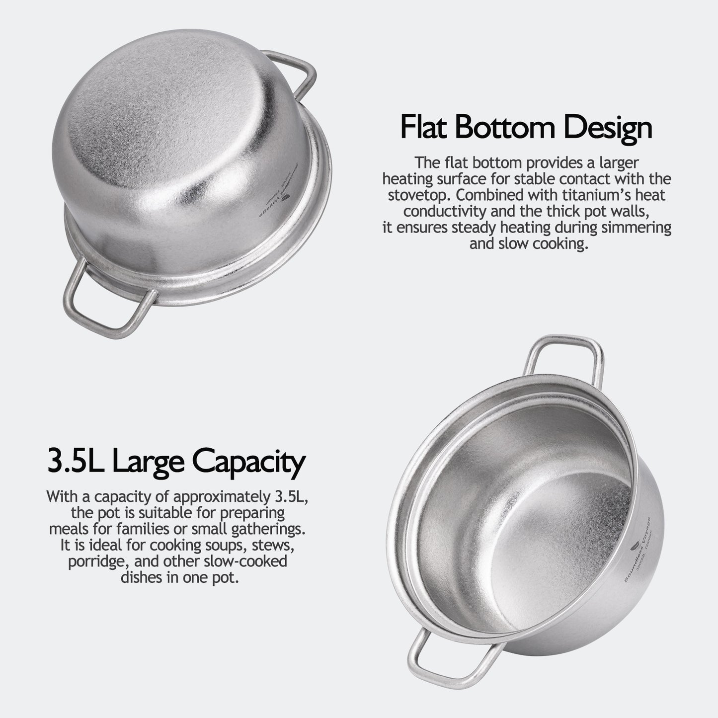 Boundless Voyage 3.5L Titanium Cooking Pot with Steam Vent Lid, 3mm Thick Crystalline Stovetop Pot for Home Kitchen Ti2116C