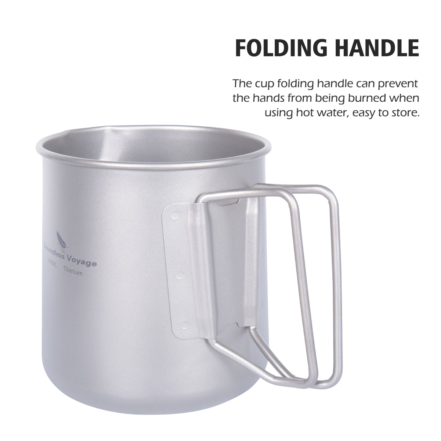 Boundless Voyage Pure Titanium Tea Mug Set, 500ml Cup with Lid, Scale & Strainer, Foldable Handle + Two 40ml Mini Teacups, Compact Camping Kit with Storage Bag Ti3126D