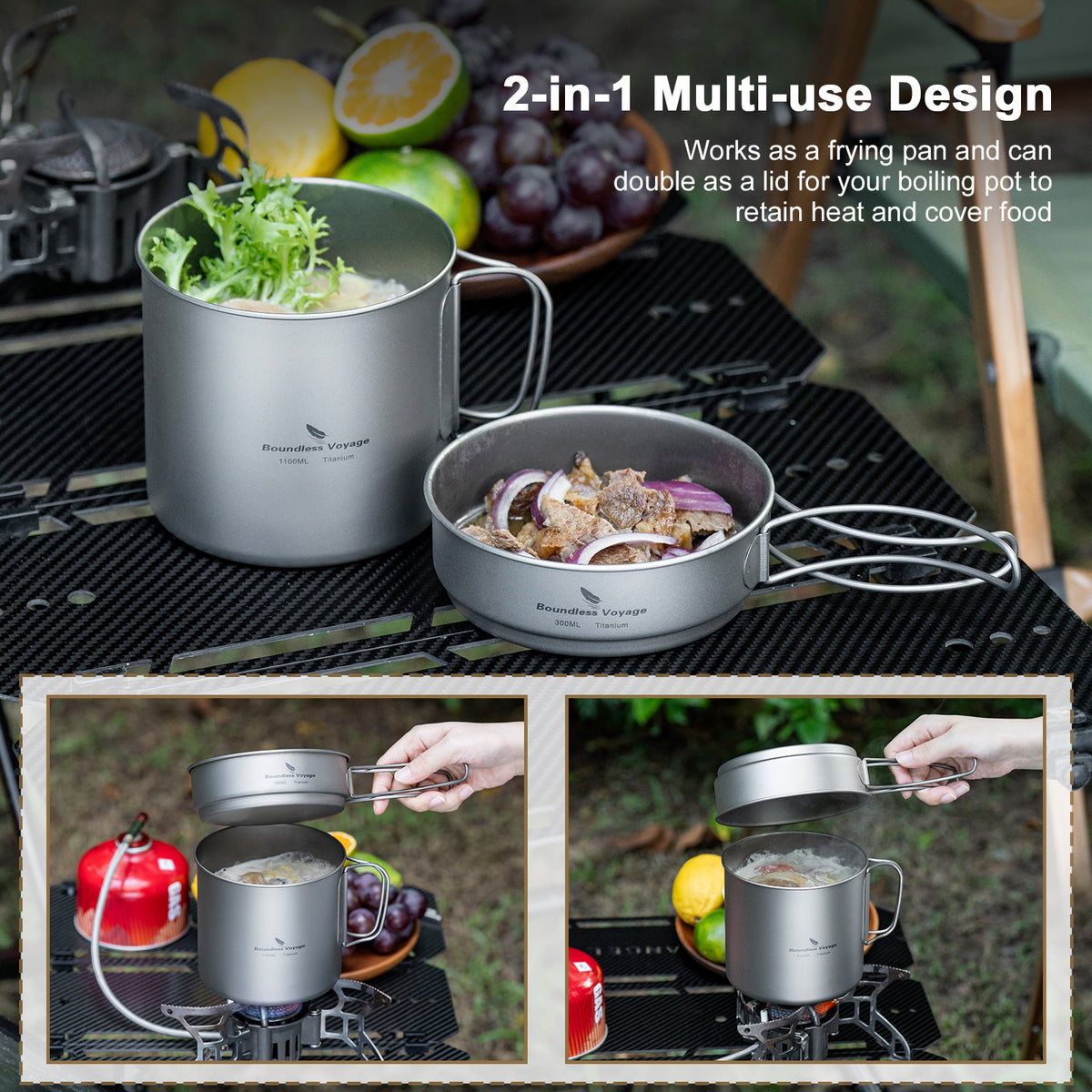 Ti2053C titanium pot and pan set with mesh storage bag