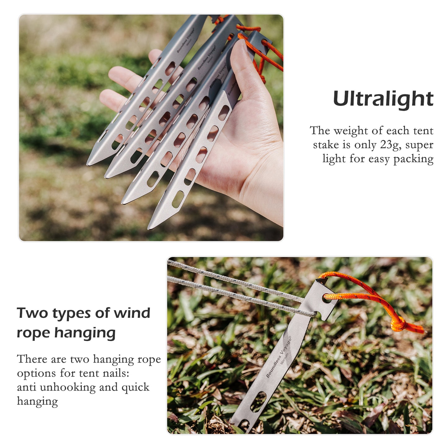 Boundless Voyage 20cm / 7.8in V-Shape Titanium Tent Stakes | Ultralight Heavy Duty Ground Pegs, Outdoor Camping Awning Canopy Accessories, 8Pcs Pack Ti4011P