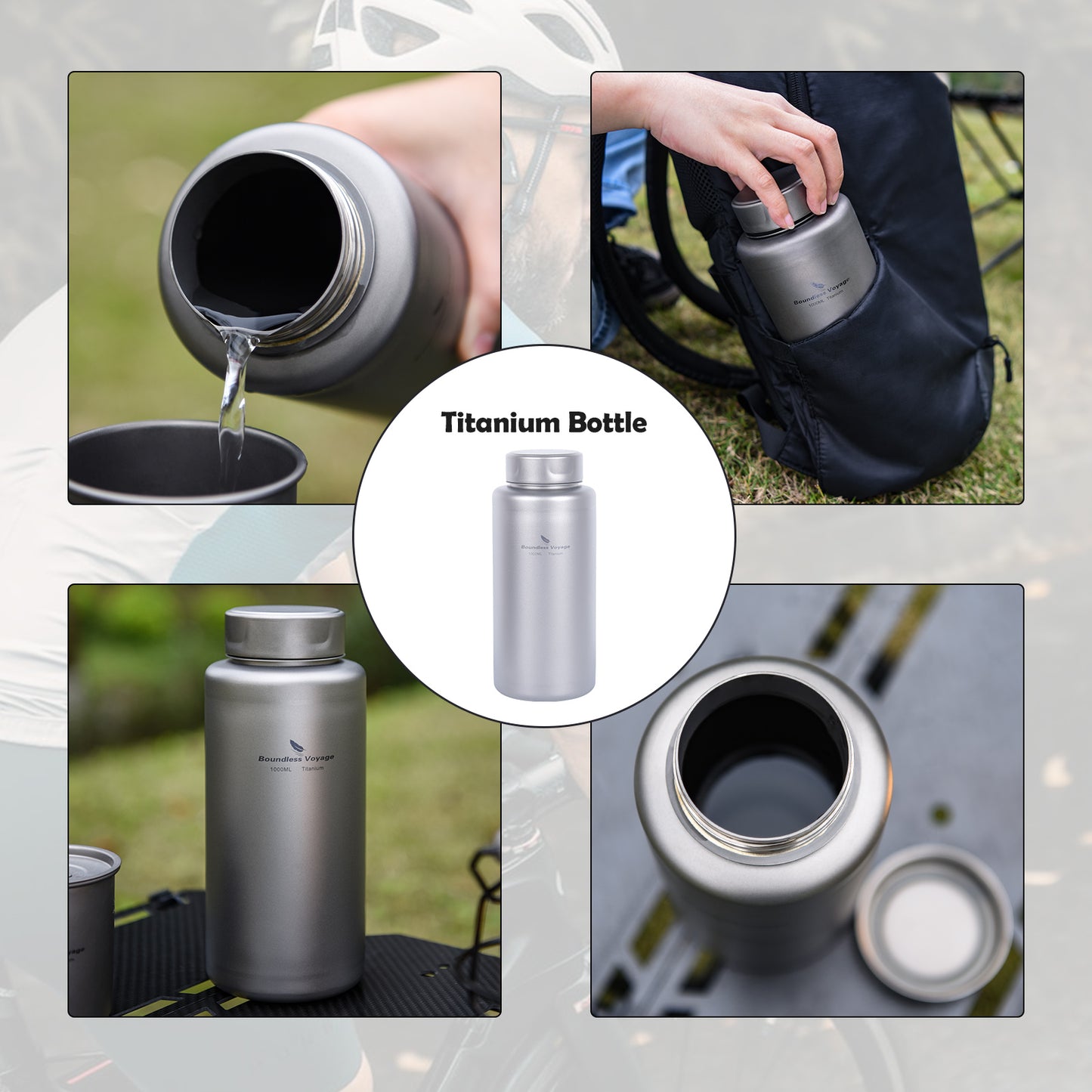 Boundless Voyage Titanium Bottle 1 Liter Single-layer Sports Water Bottle Ultralight Leakproof Drinkware for Outdoor Camping Hiking Ti3013D
