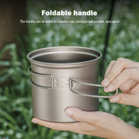 Boundless Voyage Outdoor Titanium Pot with Pan Set with Collapsible Folding Handle for Outdoor Camping Cooking Hiking Backpacking Portable Cookware Ti2037C-Ti2039C