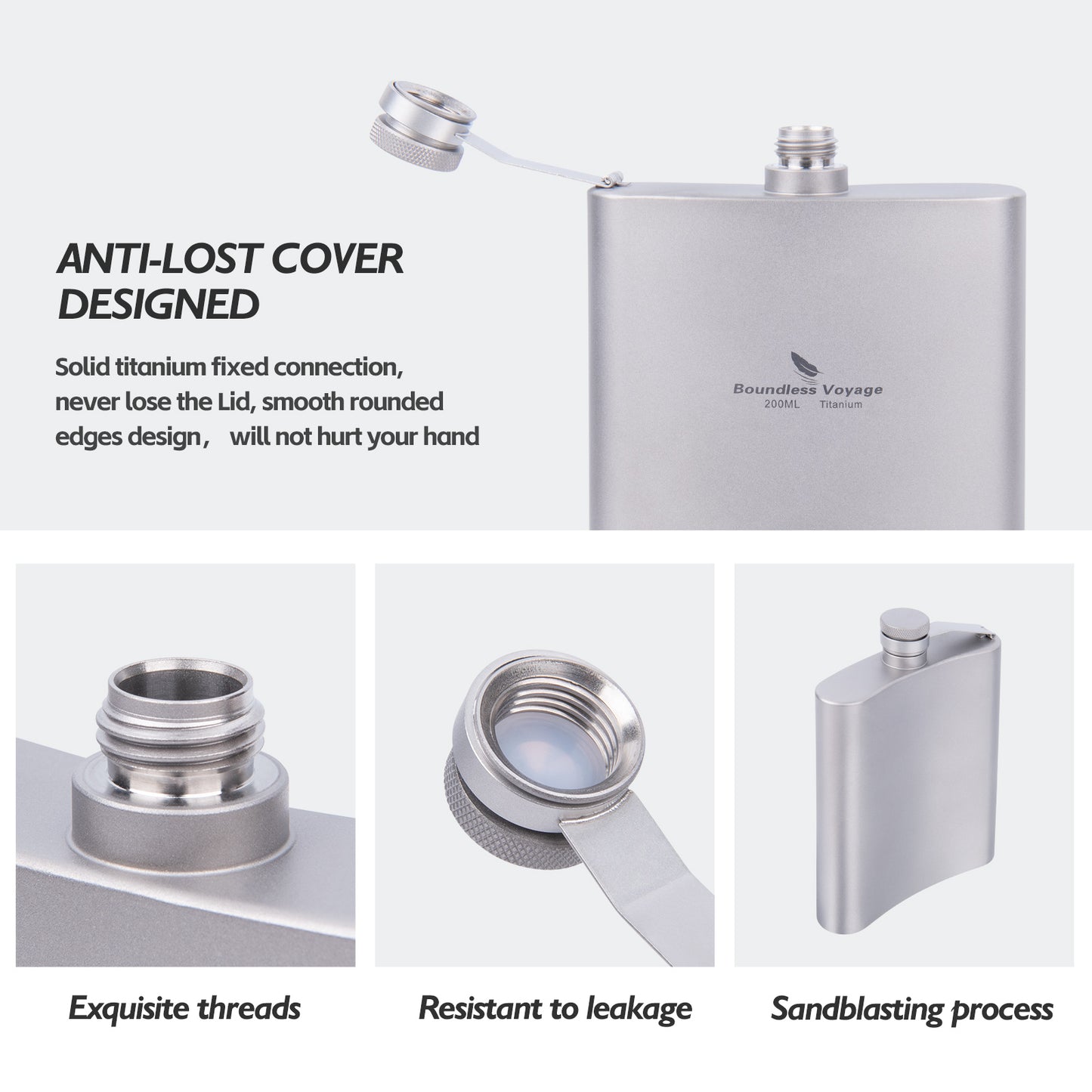 Boundless Voyage Titanium Ultralight Hip Flask 200ml Portable Wine Bottle with Funnel Camping Picnic Pocket Whiskey Alcohol Drinkware Accessories Ti3061D-Ti3062D