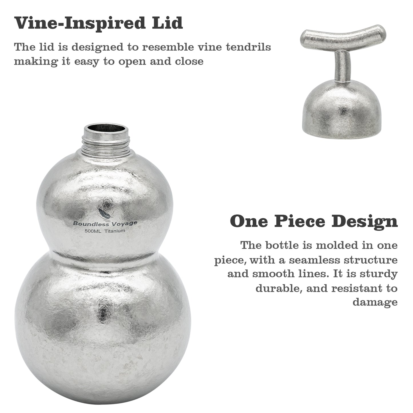 Boundless Voyage Titanium Crystallized Gourd Bottle 500ml Whiskey Alcohol Drink ware for Outdoor Camping Hiking Ti3270D