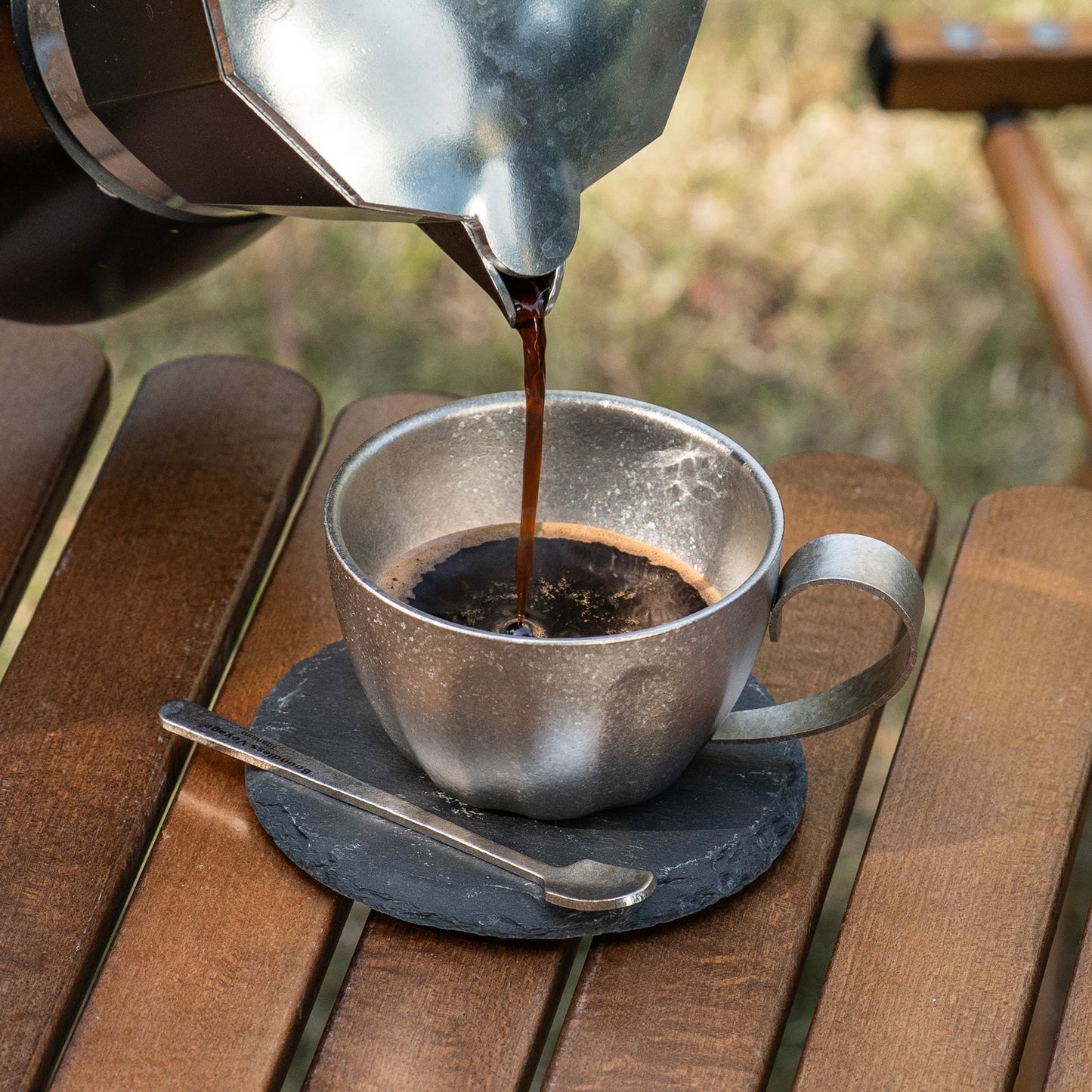 Boundless Voyage 120ml Titanium Espresso Cup, Double‑Wall Heat‑Insulated Coffee Mug with Fixed‑Handle, Compact Light‑Weight for Home, Office, Travel and Camping Ti3088D