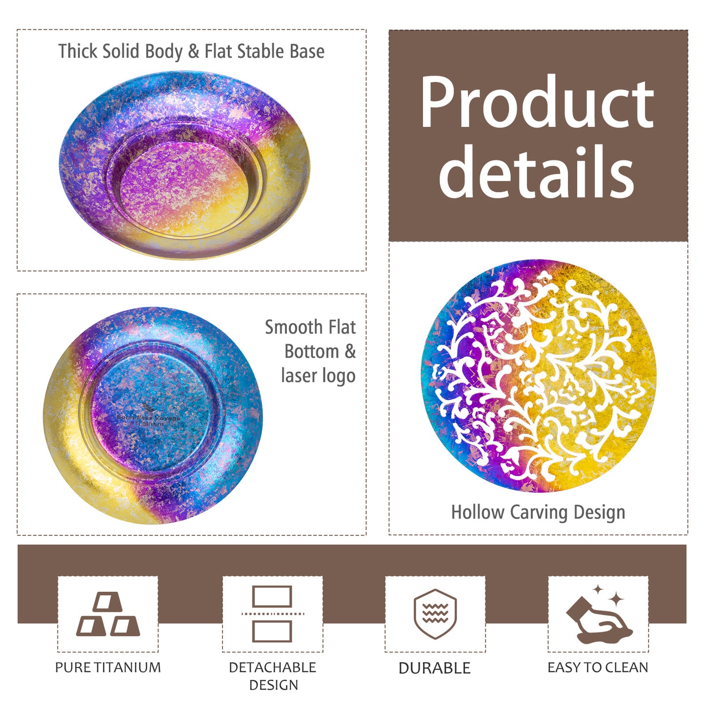 Boundless Voyage Titanium Tea Tray, Hollow Out Detachable Heat Insulation Anti-scald, Multipurpose Water Storage Drain Tray for Kung Fu Tea Home Kitchen Office Camping Ti3201D
