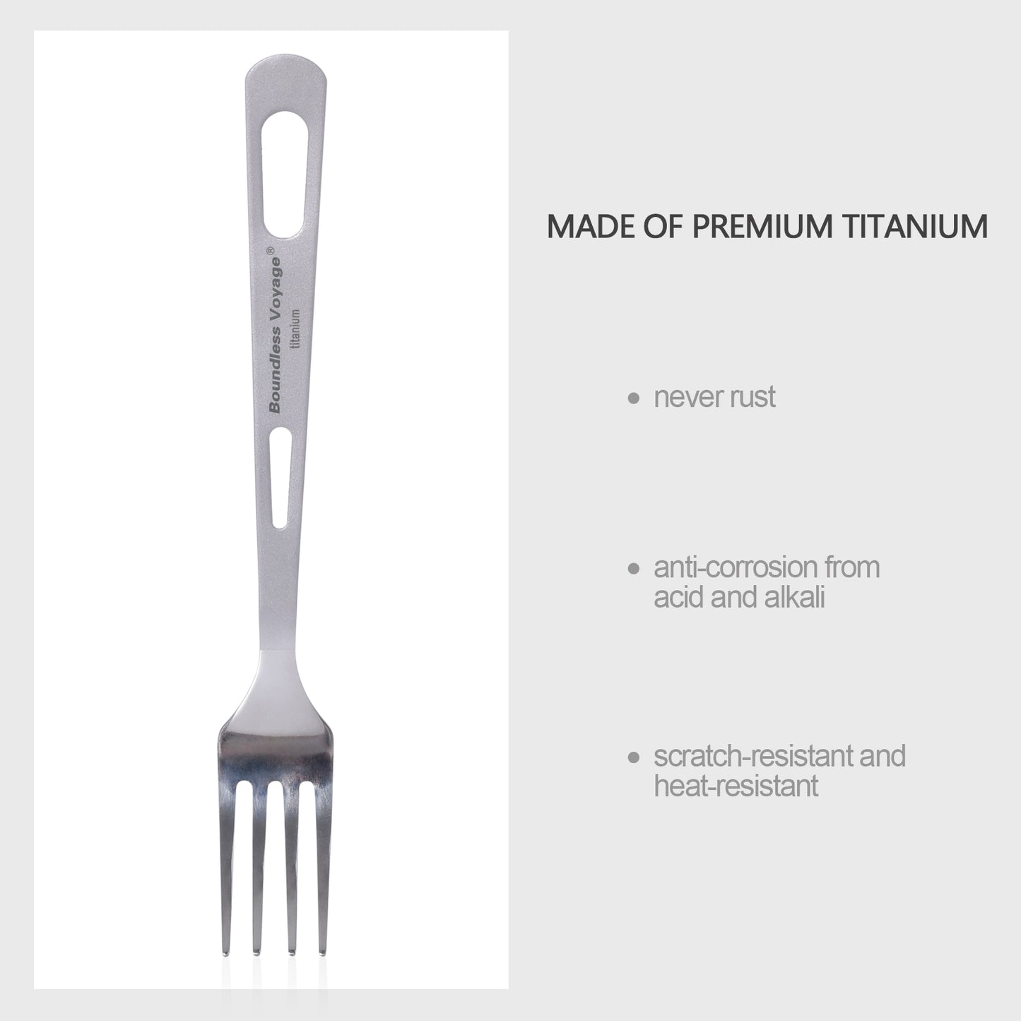 Boundless Voyage Ultralight Titanium Fork with Polished Tines and Matte‑Finished Handle, Ideal for Steak, Noodles and Various Meals, Portable Cutlery for Outdoor Travel, Office, School and Daily Household Use Ti1042T