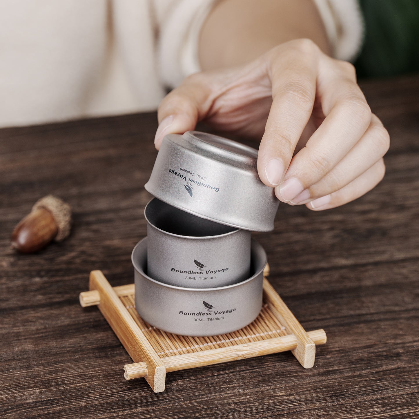 Boundless Voyage Titanium Double-Wall Tea Cup 30ml Gongfu Anti-Scald Coating-Free, Single or Set Ti3146D Ti3147D Ti3148D
