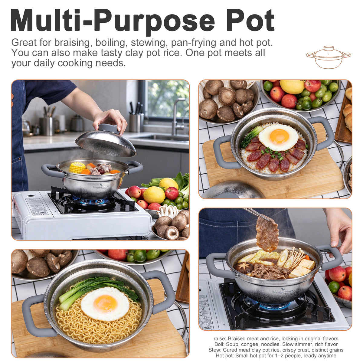 Multi-purpose titanium pot for braising stewing boiling noodles and hot pot Boundless Voyage Ti2118C