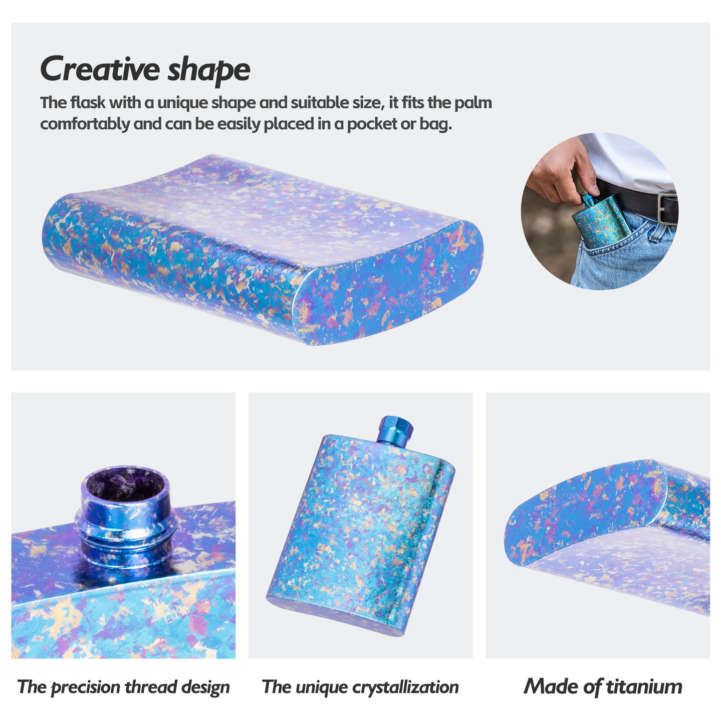 Boundless Voyage Titanium Colorful Flask 100ml Ultralight Mini Ti Flagon for Outdoor Travel Water Juice Whiskey Wine Pot Bottle 100ml Ti3262D