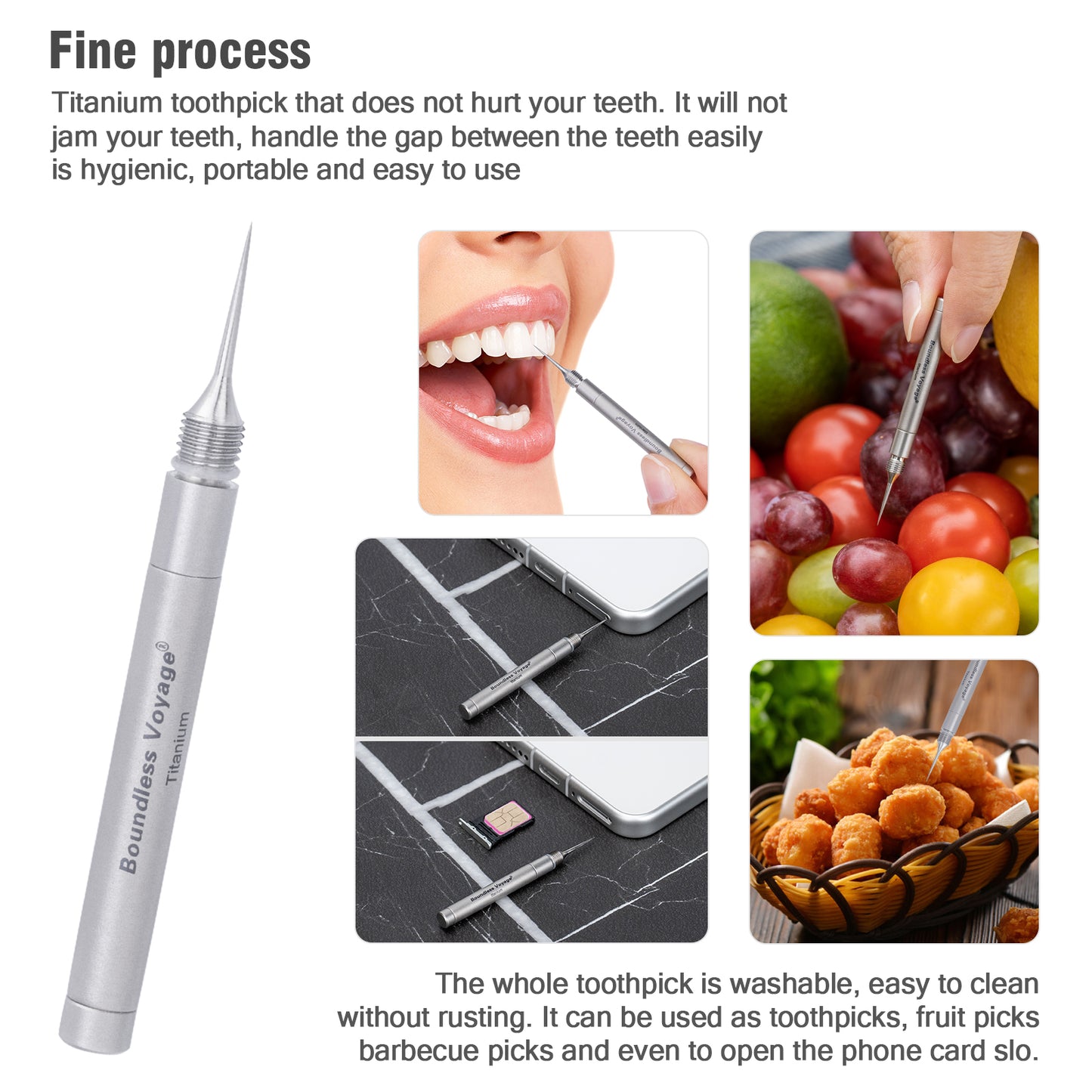 Boundless Voyage Portable Mini Titanium Toothpick Holder, Multi-functional Personal Care Set with Ear Wax Removal Tools for Daily Use & Outdoor Carry Ti9008O