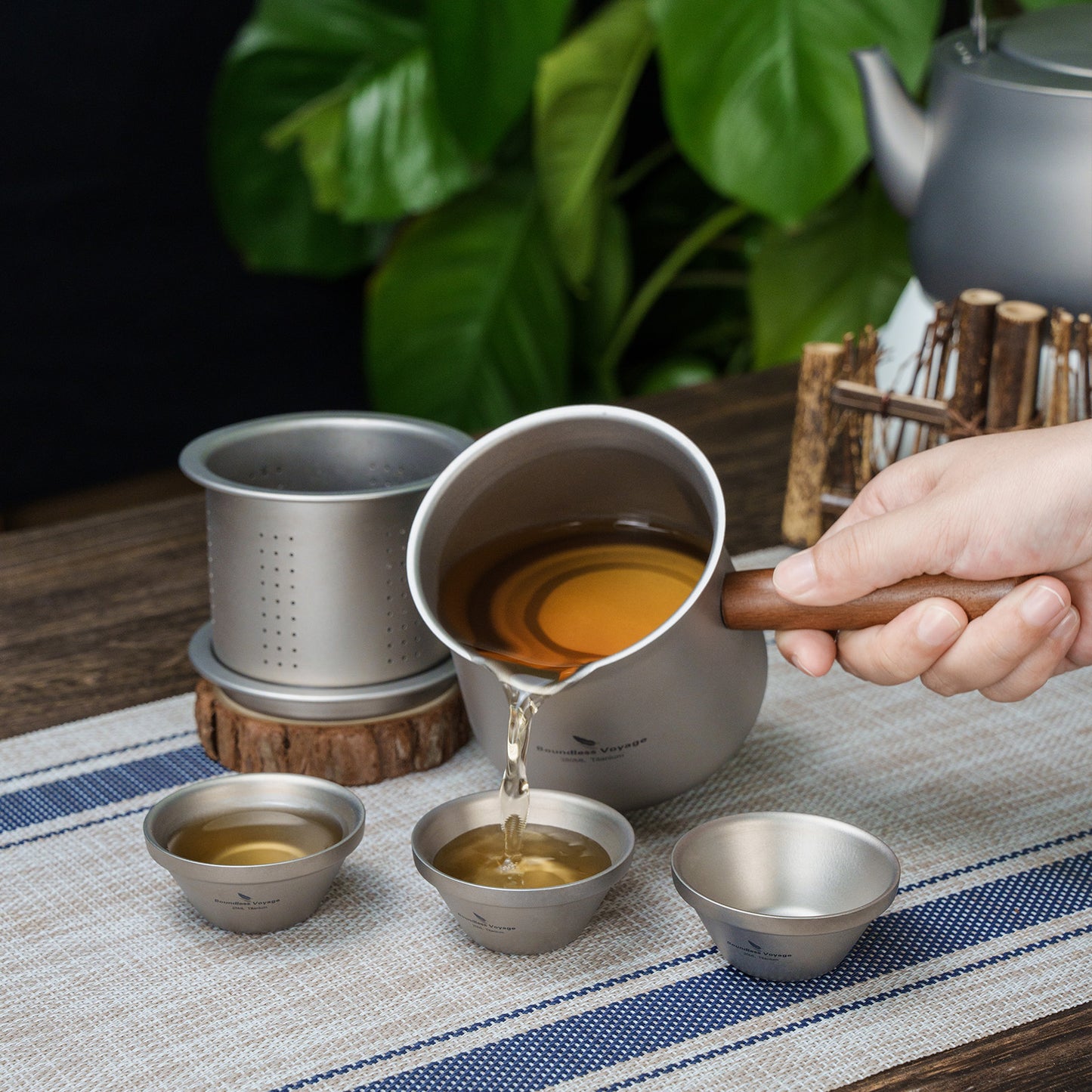 Boundless Voyage 380ml Titanium Tea Cup with Removable Wooden Handle & Filter Strainer, Ultralight Portable Mug Ti3141D