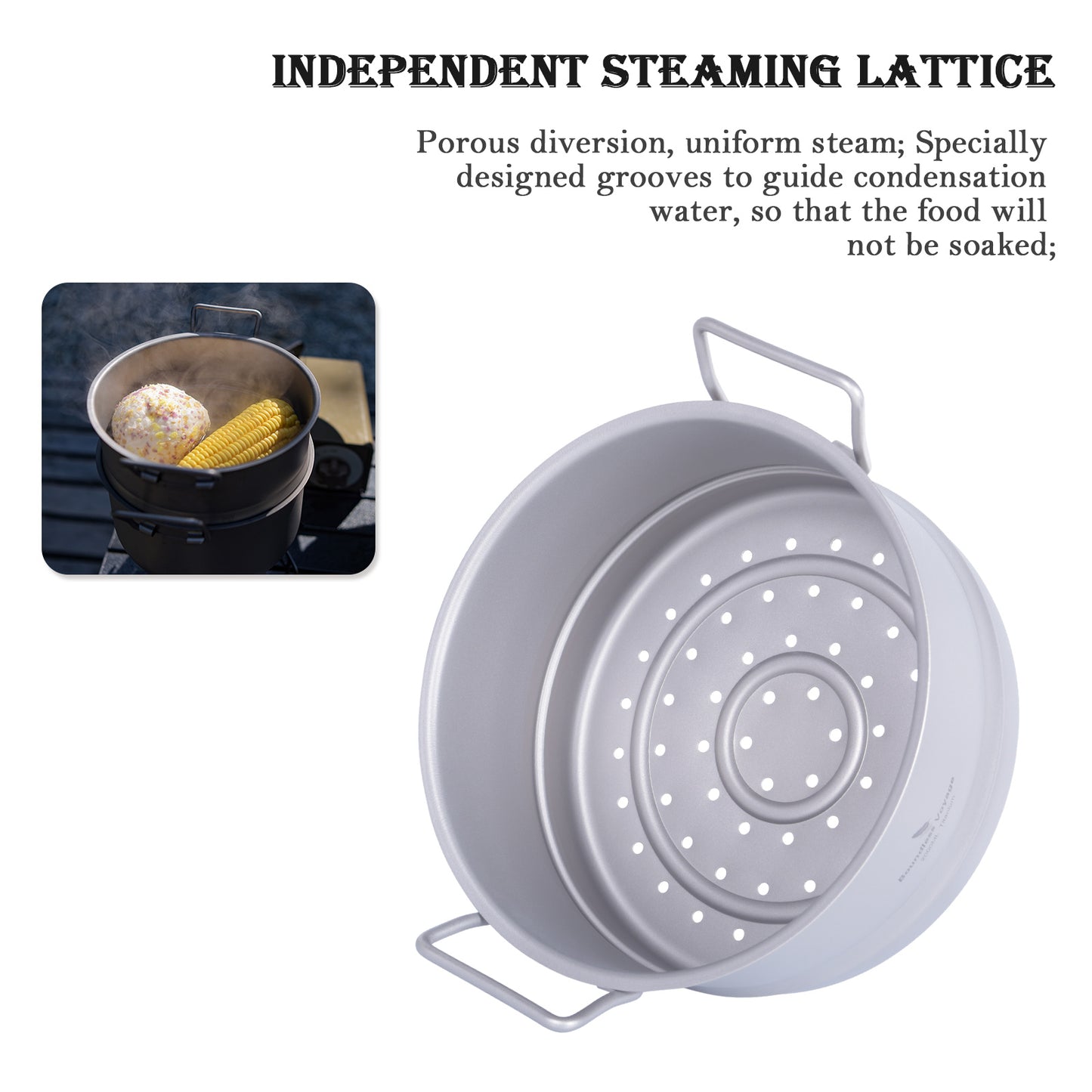 Boundless Voyage Titanium Soup Pot & Steamer Set 2.2L, Foldable Handle Camping Cookware for Hiking Kitchen Ti2111C