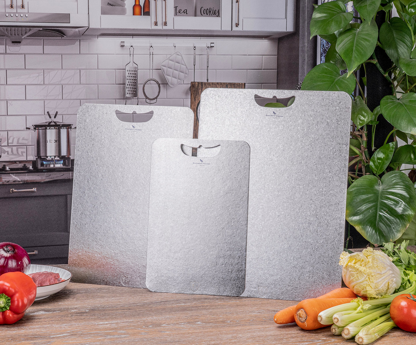 Boundless Voyage Titanium Cutting Board 1.5mm Crystalline, Dual-Side Hanging Hole for Kitchen Camping Ti5006P-Ti5008P