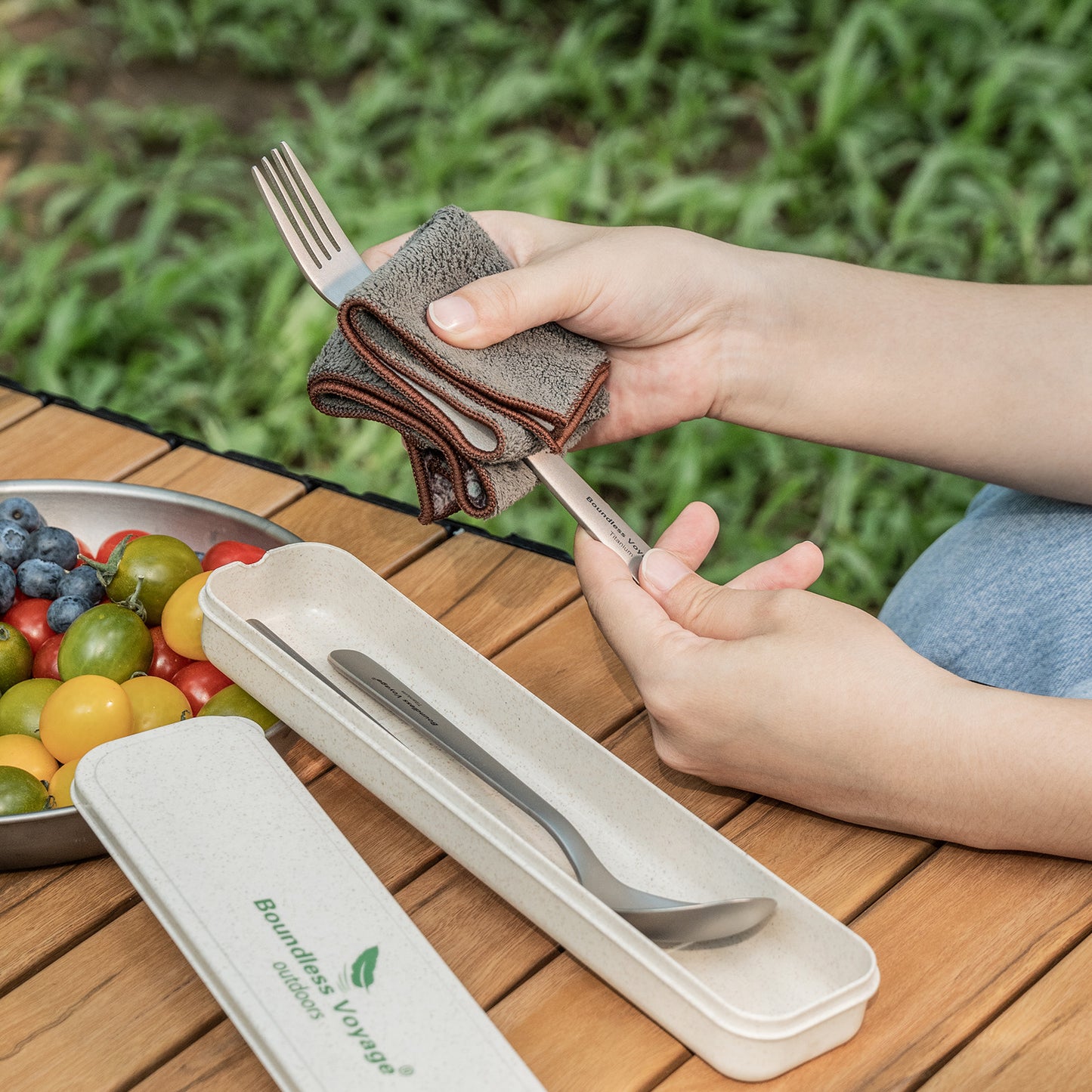 Boundless Voyage Titanium Spoon Fork Chopsticks Set, Ultralight Portable Outdoor Camping Cutlery for Soup Daily Meals Ti1068T-Ti1071T