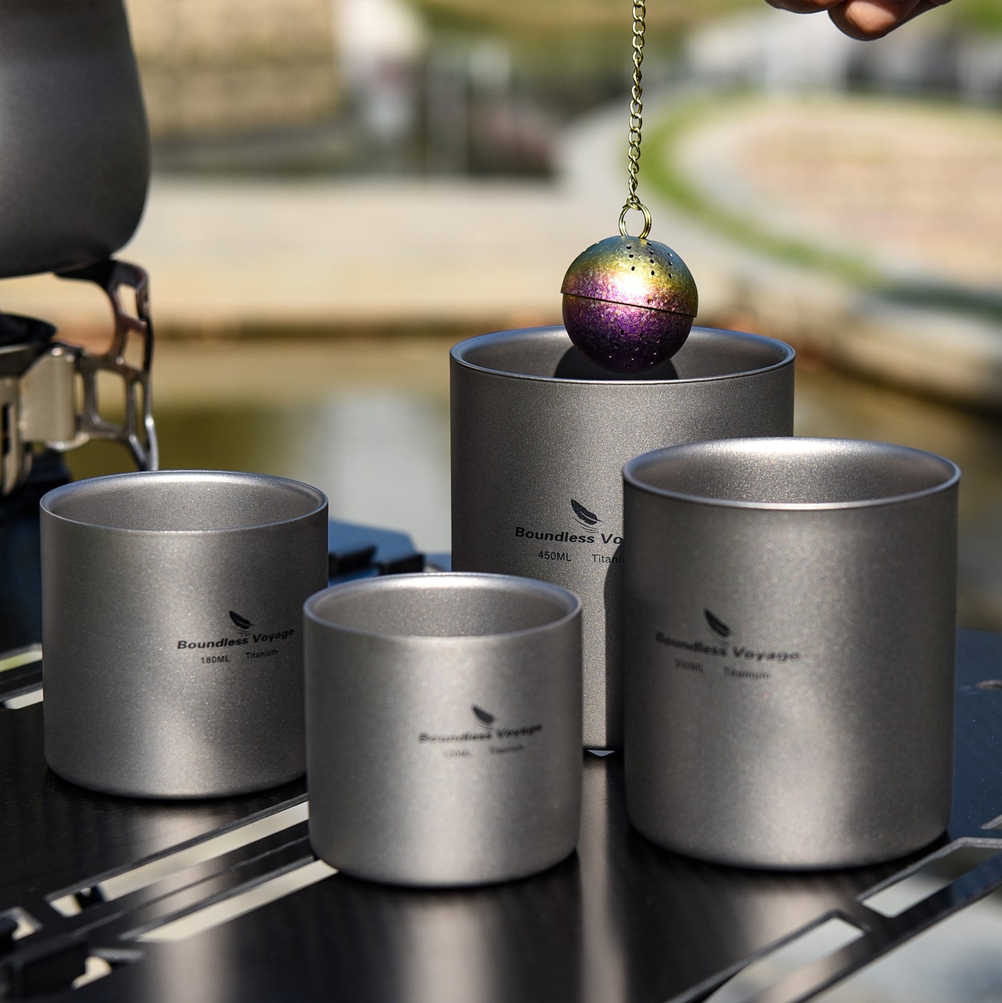 Boundless Voyage Pure Titanium Double-Walled Cup | 120ml/180ml/300ml/450ml Ultralight Anti-Scald Insulated Coffee Mug, Non-Toxic Travel Cup for Camping, Hiking, Home & Office Ti3027D-Ti3032D