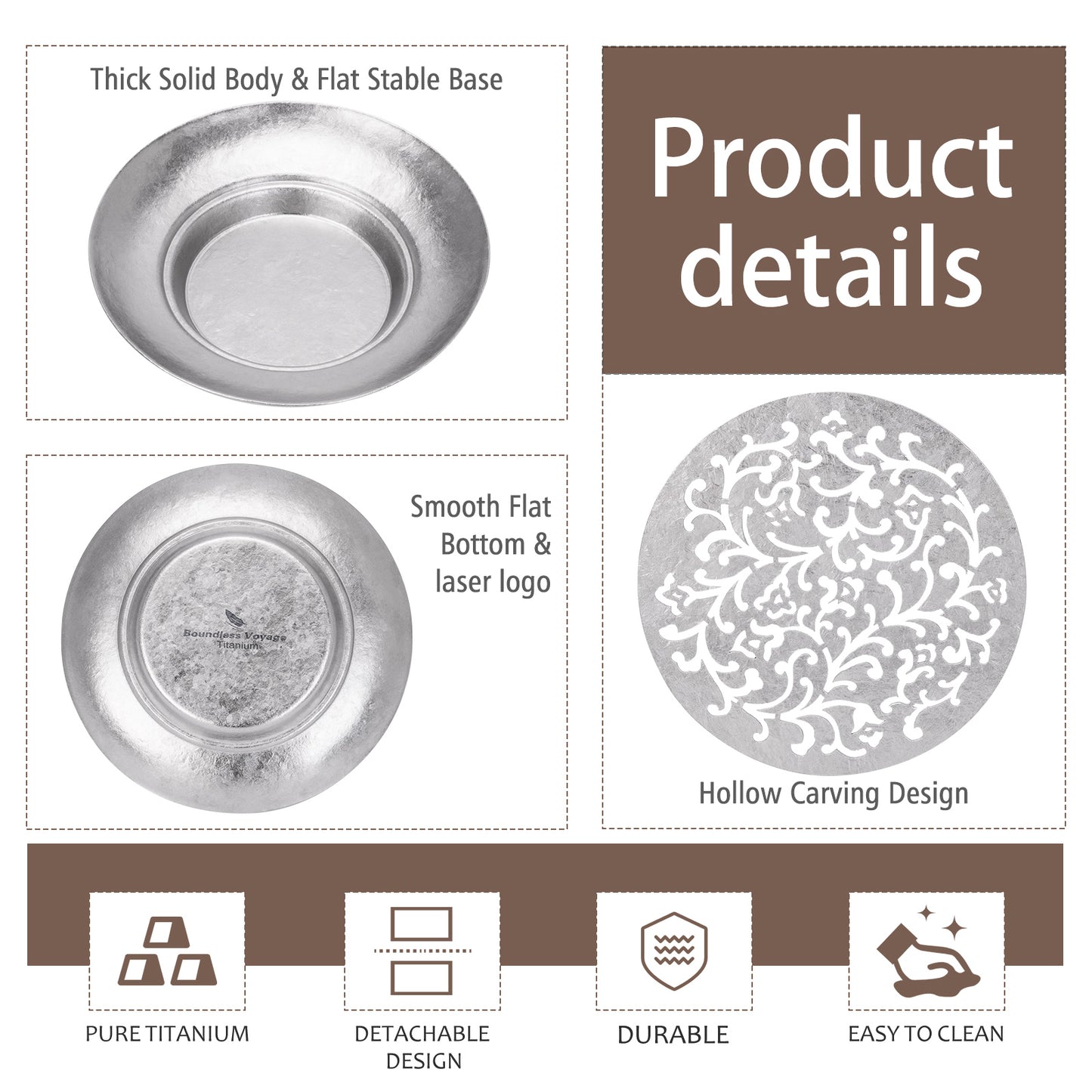 Boundless Voyage Titanium Tea Tray, Hollow Out Detachable Heat Insulation Anti-scald, Multipurpose Water Storage Drain Tray for Kung Fu Tea Home Kitchen Office Camping Ti3201D