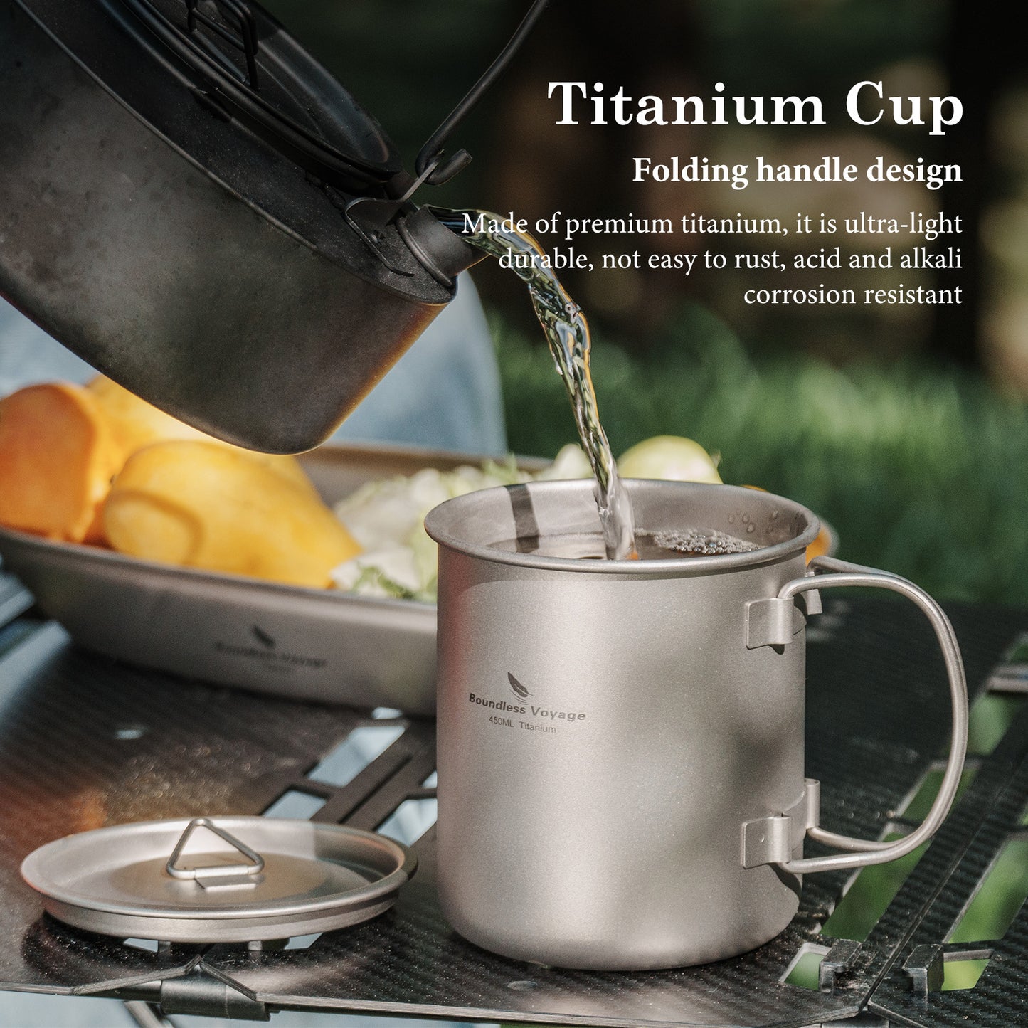 Boundless Voyage Titanbecher mit Deckel Camping-Geschirr für 1 Person 420 ml
