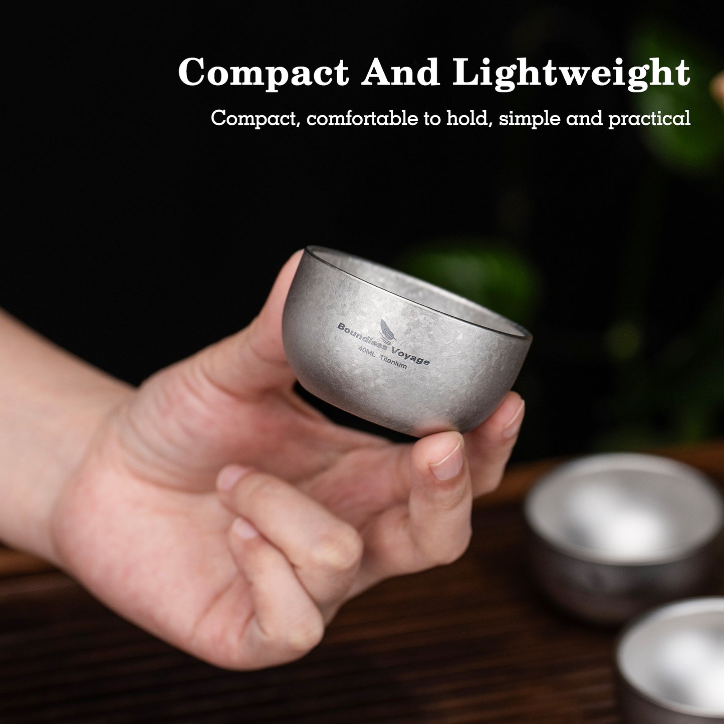 Boundless Voyage 40ml High-Temp Crystalline Finish Double-Wall Titanium Sake Cup & Kung Fu Tea Cup, Portable Mini Mug for Camping, Picnic & Daily Home Use Ti3204D