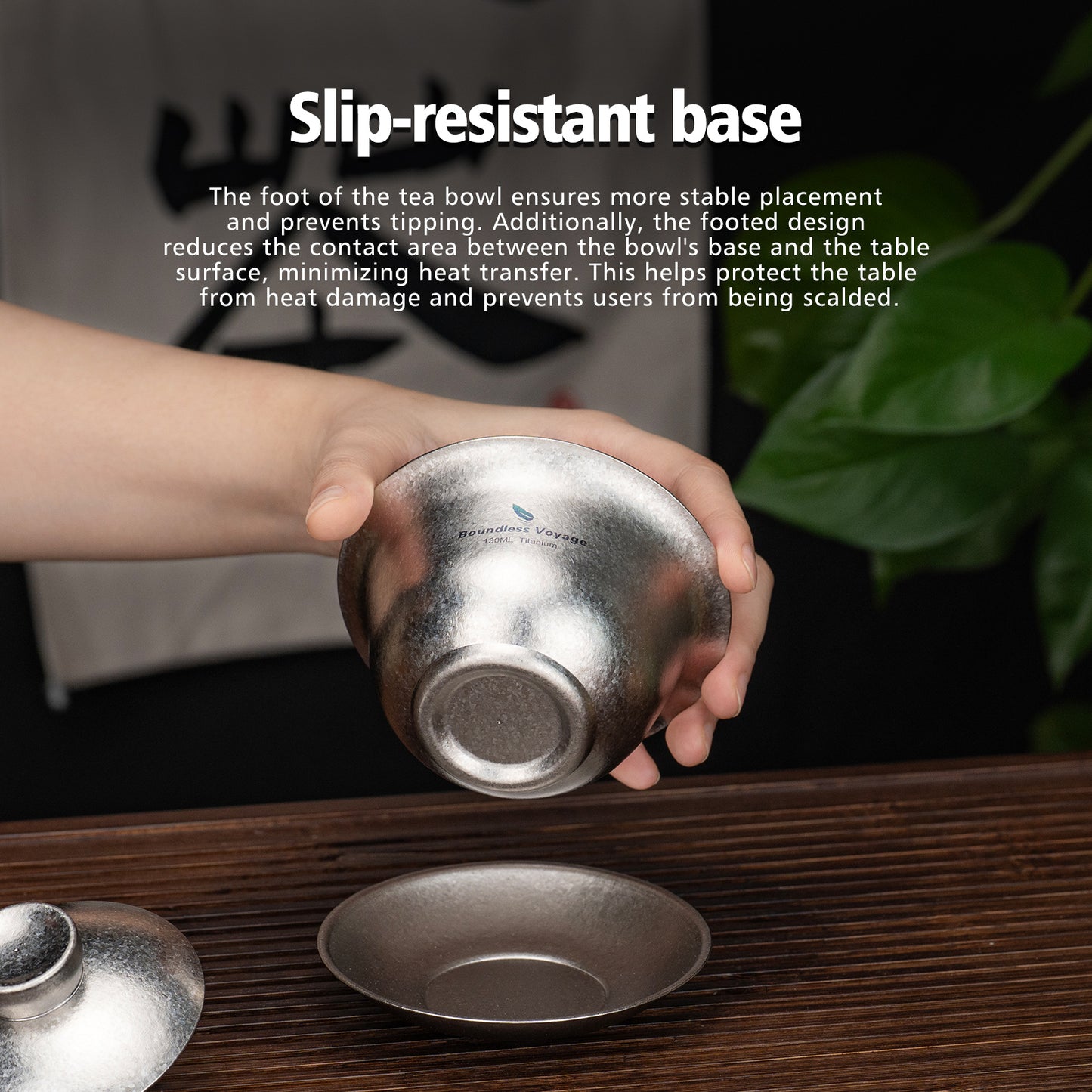 Boundless Voyage 130ml High-Temp Crystalline Finish Double Wall Titanium Gaiwan, Ultralight Three-Talent Kung Fu Tea Bowl, Anti-Scald Tea Set for Home Tea Ceremony & Camping Ti3144D